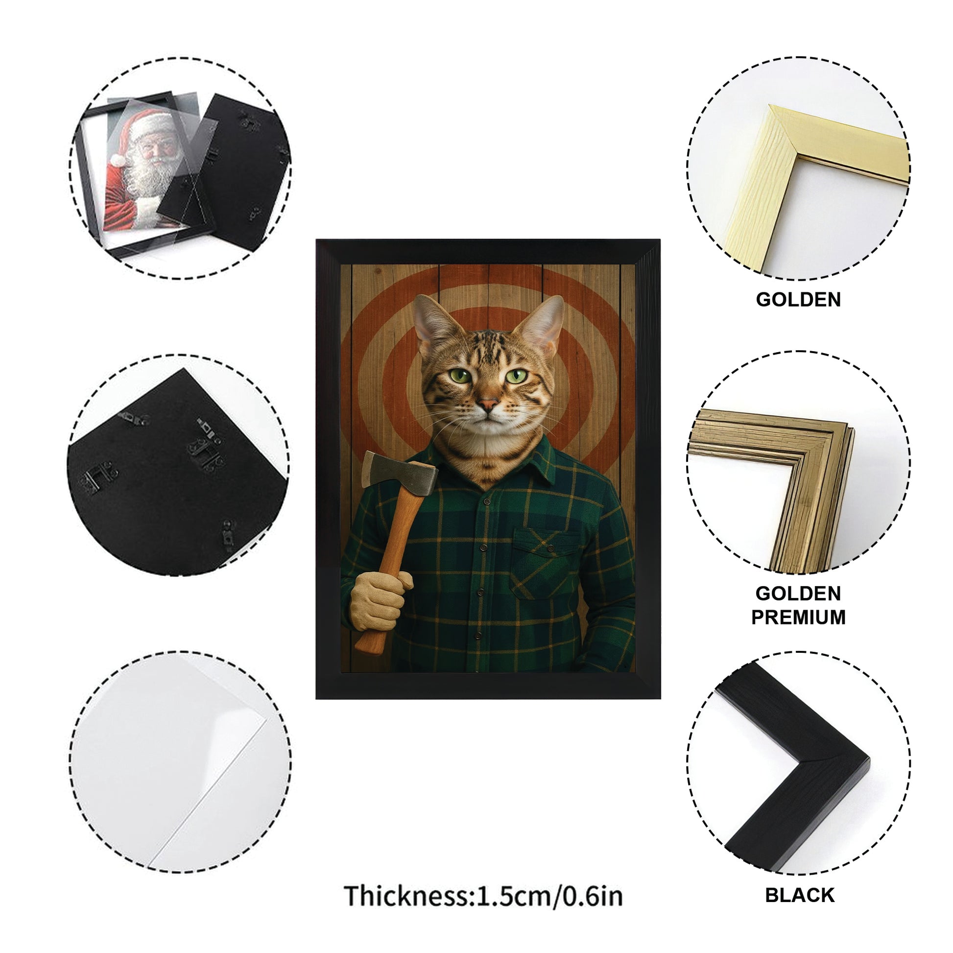 Custom Photo Axe Throw Cat Canvas Framed Wall Art Gift For Cat Lovers