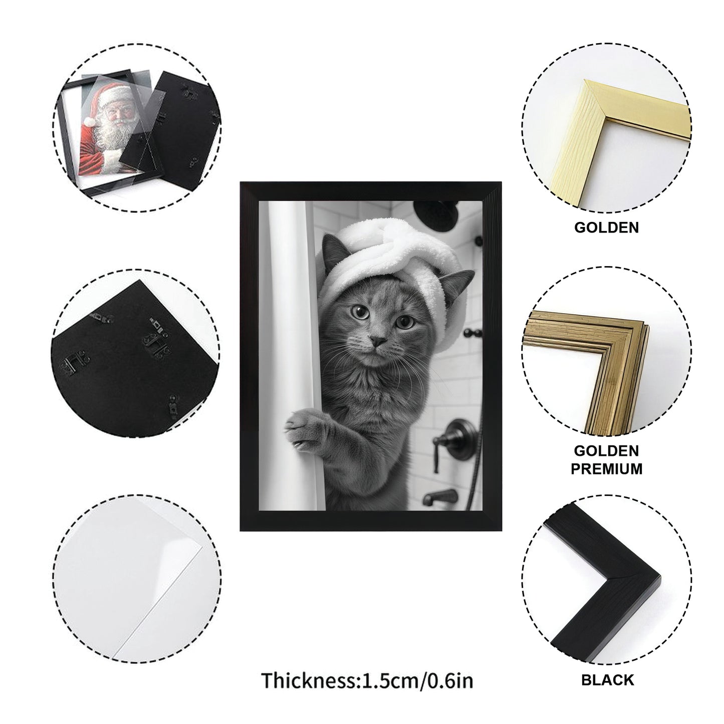 Custom Photo Cat Bathroom Canvas Framed Wall Art Gift For Cat Lovers