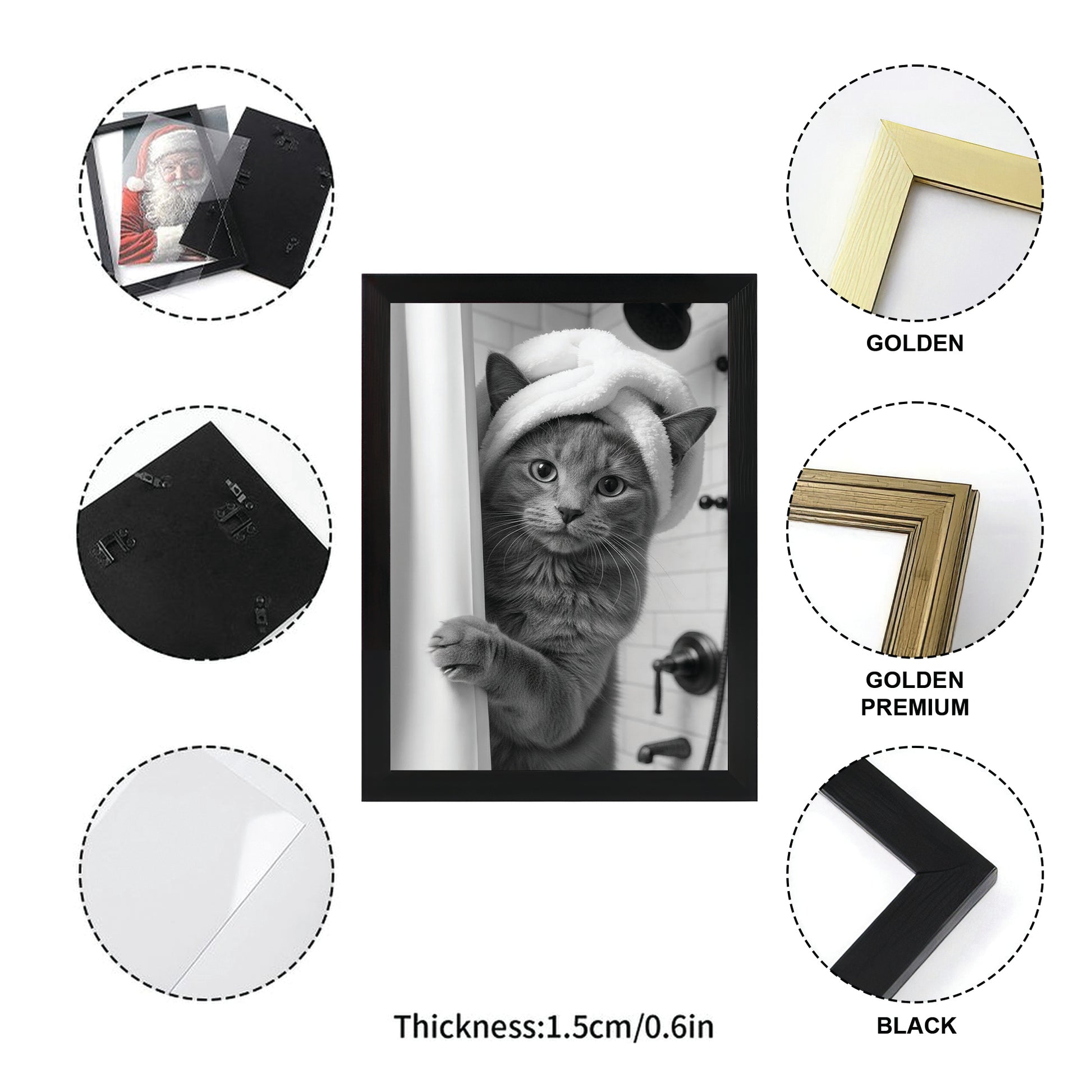 Custom Photo Cat Bathroom Canvas Framed Wall Art Gift For Cat Lovers