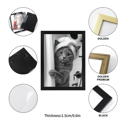 Custom Photo Cat Bathroom Canvas Framed Wall Art Gift For Cat Lovers