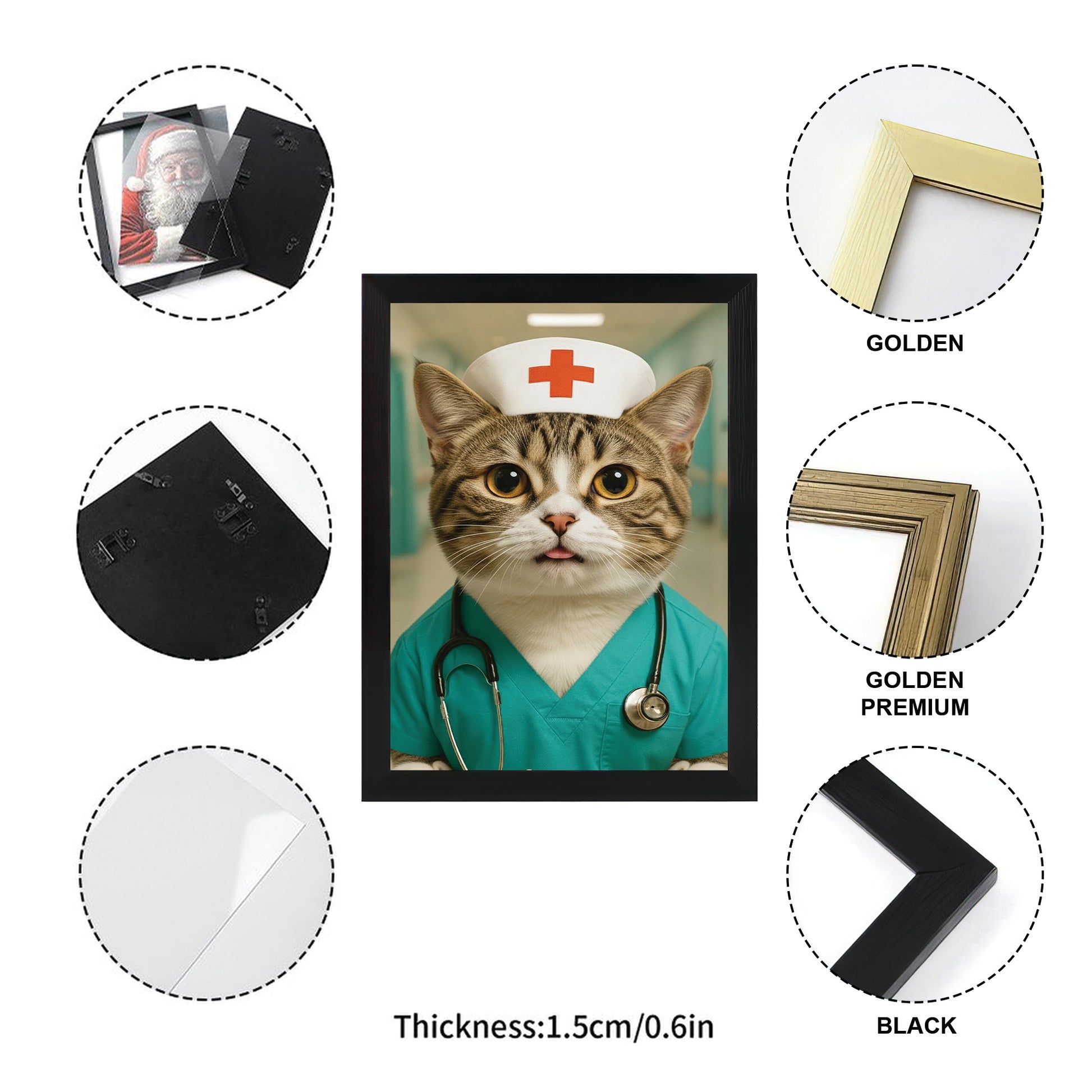 Custom Photo Nurse Cat Canvas Framed Wall Art  Gift For Cat Lovers