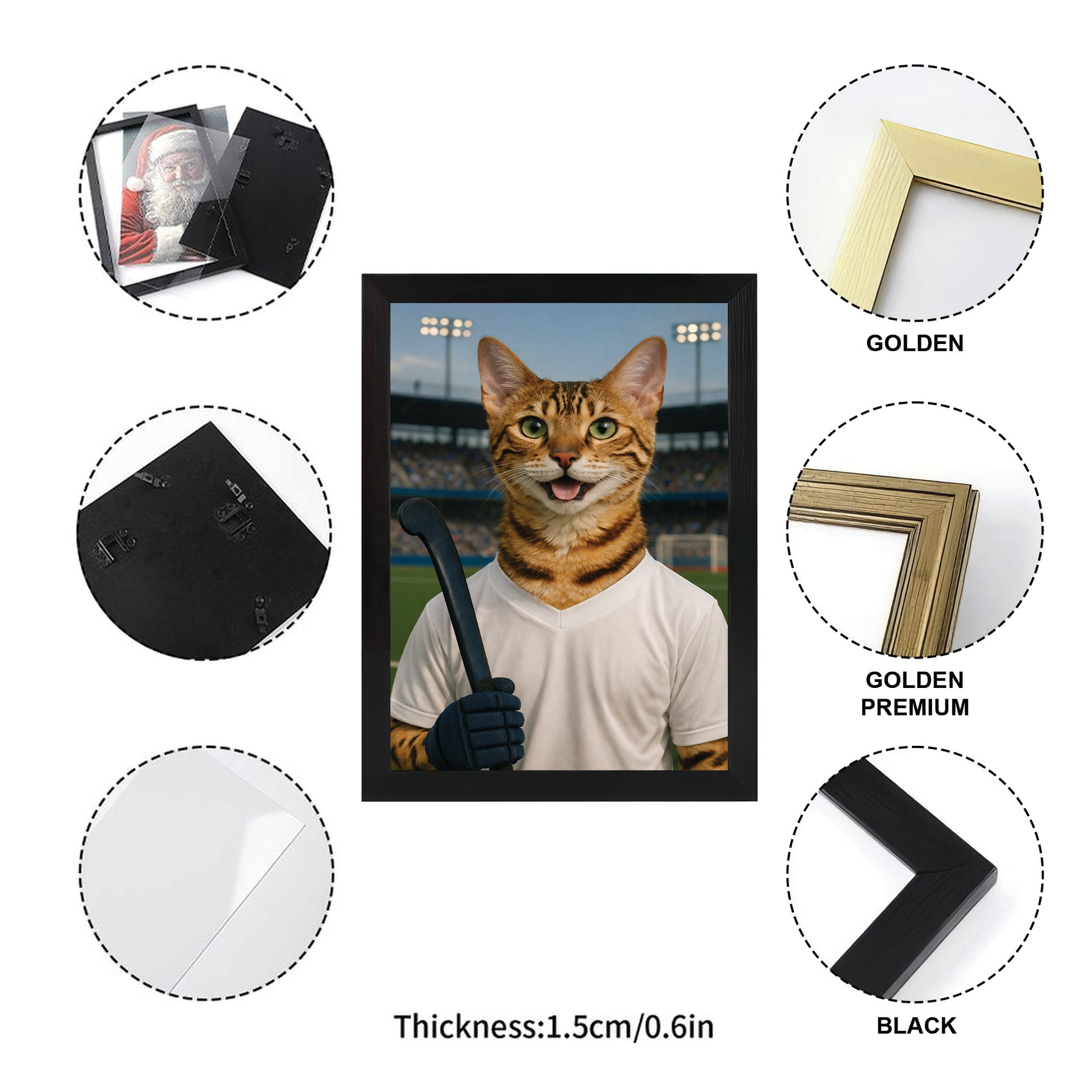 Custom Photo Field Hockey Cat Canvas Framed Wall Art  Gift For Cat Lovers