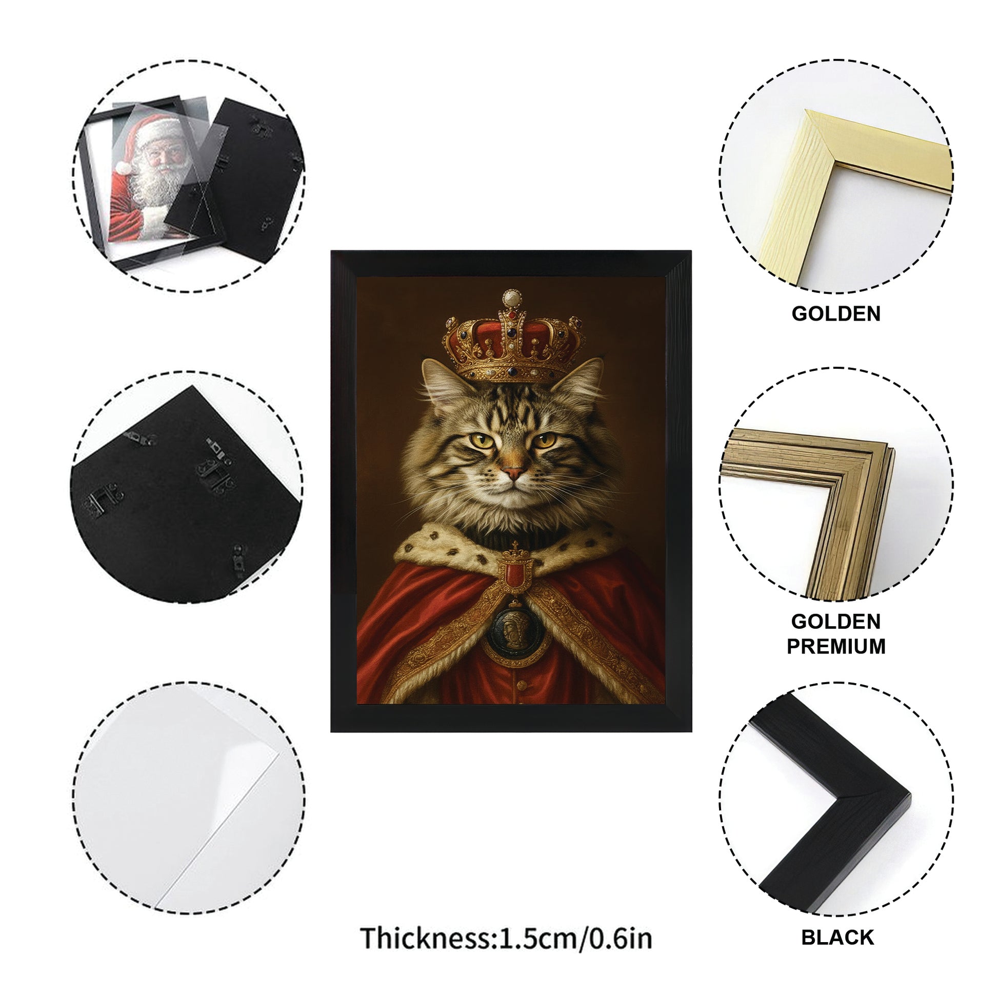 Custom Photo Royal Cat With Crown Canvas Framed Wall Art Gift For Cat Lovers