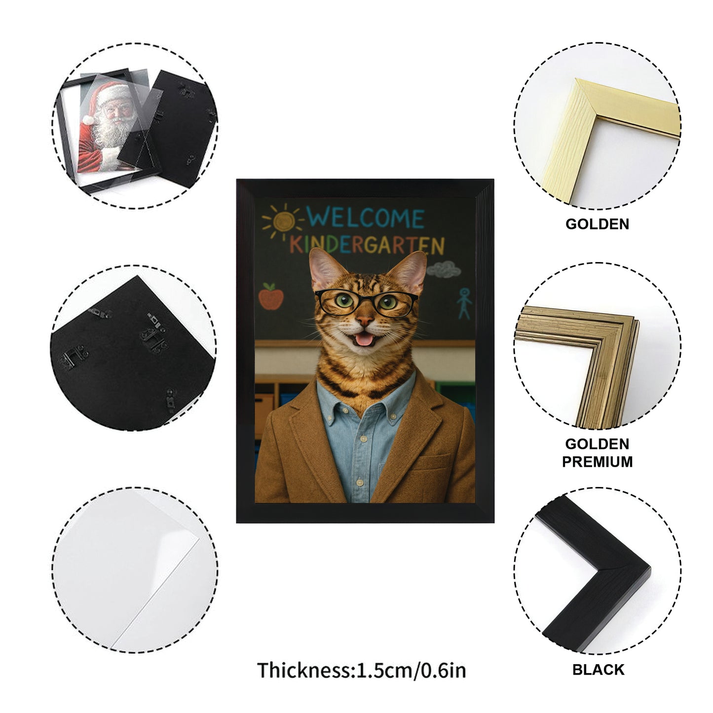 Custom Photo Kindergarten Teacher Canvas Framed Wall Art  Gift For Cat Lovers