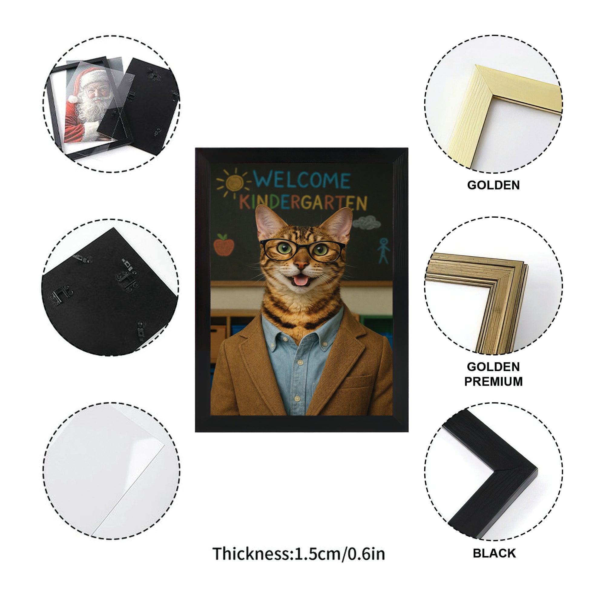 Custom Photo Kindergarten Teacher Canvas Framed Wall Art  Gift For Cat Lovers