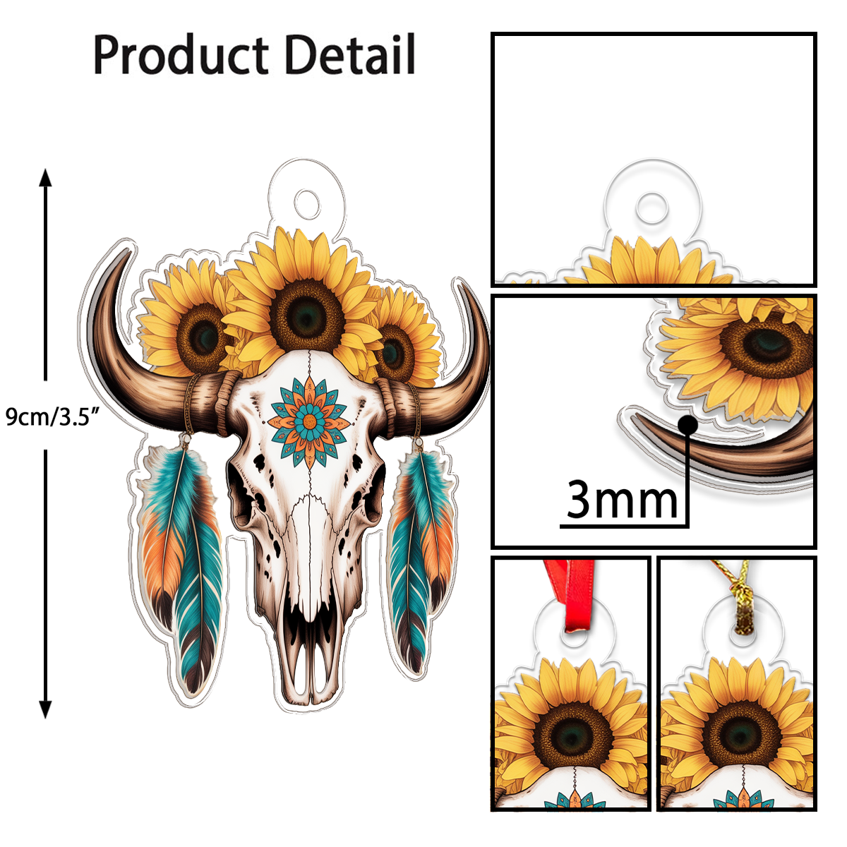 Personalized Bull Skull And Sunflower Acrylic Ornament Christmas Gift