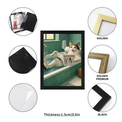 Custom Photo Cat Bathroom Style 22 Canvas Framed Wall Art Gift For Cat Lovers