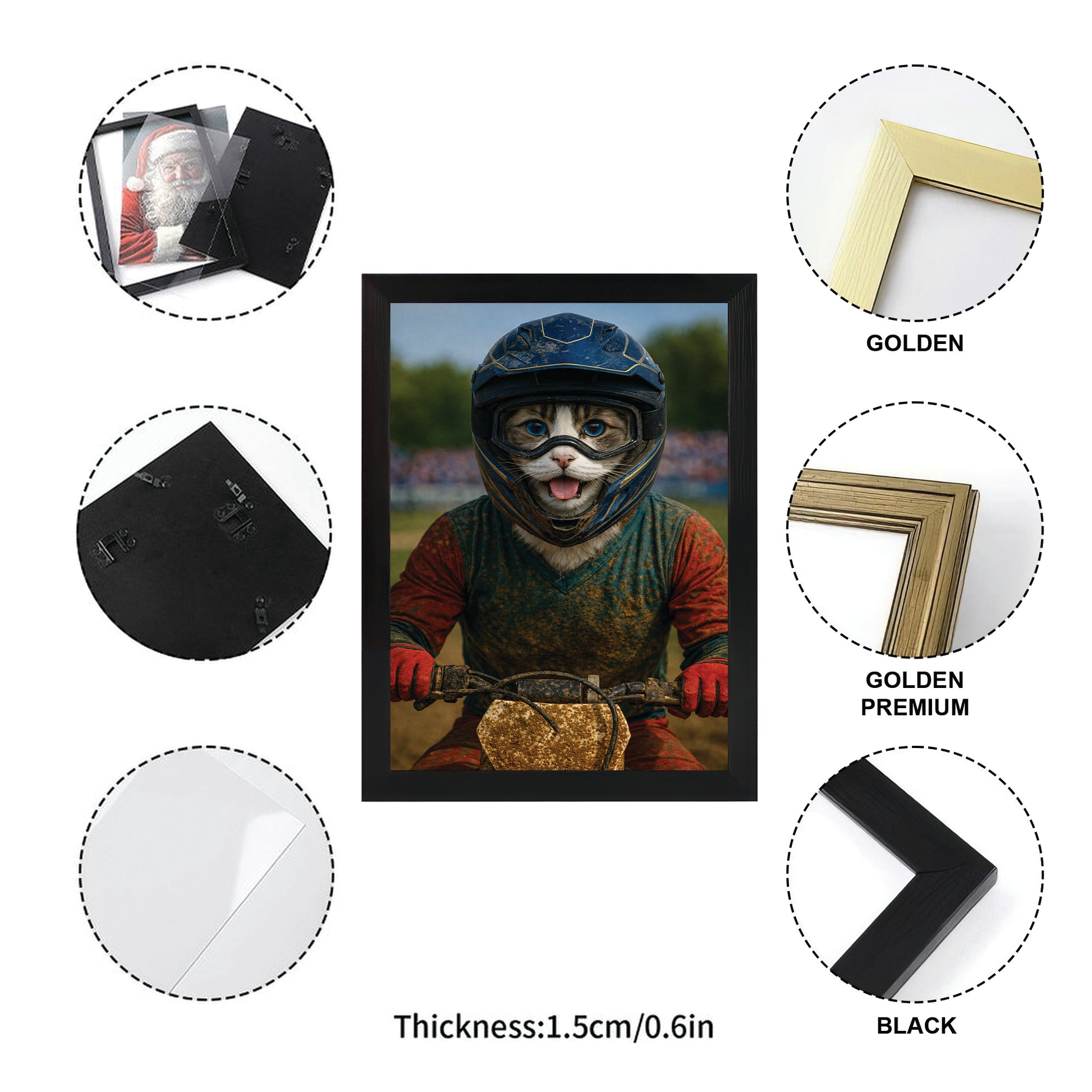 Custom Photo Dirt Bike Cat Canvas Framed Wall Art  Gift For Cat Lovers