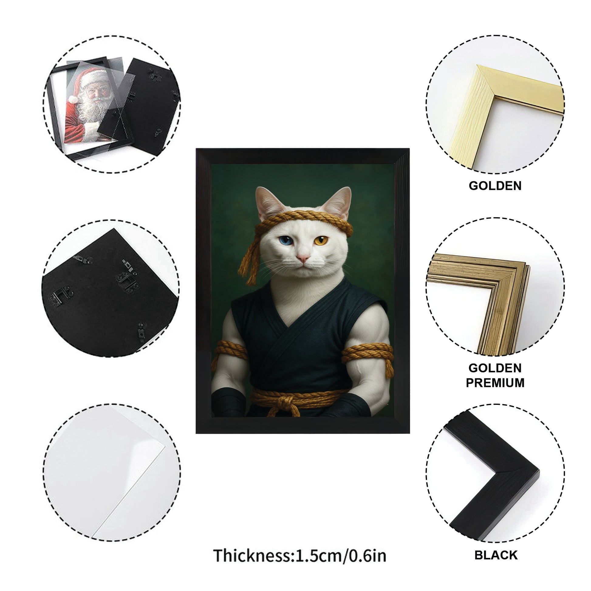 Custom Photo Fighter Warrior Art Cat Canvas Framed Wall Art  Gift For Cat Lovers