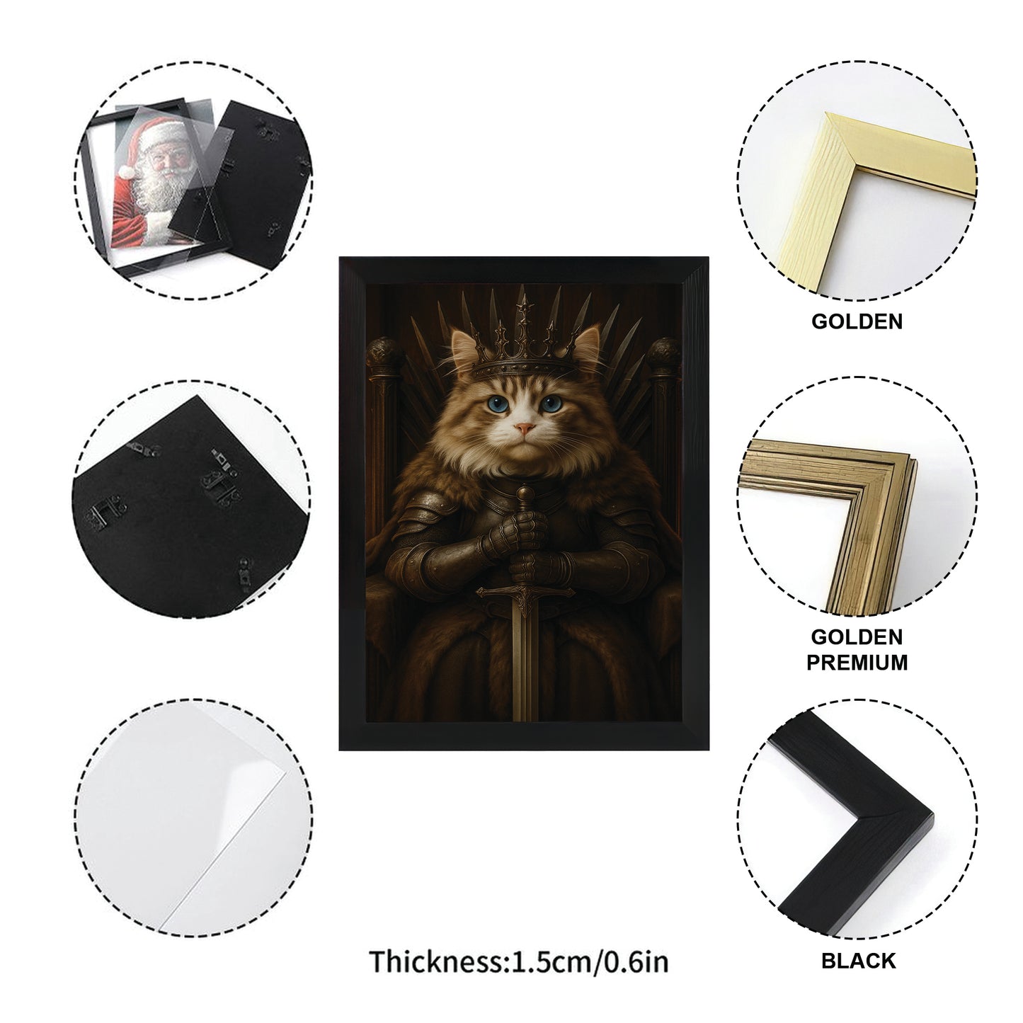 Custom Photo Cat Canvas Framed Wall Art Royal Pet Portrait