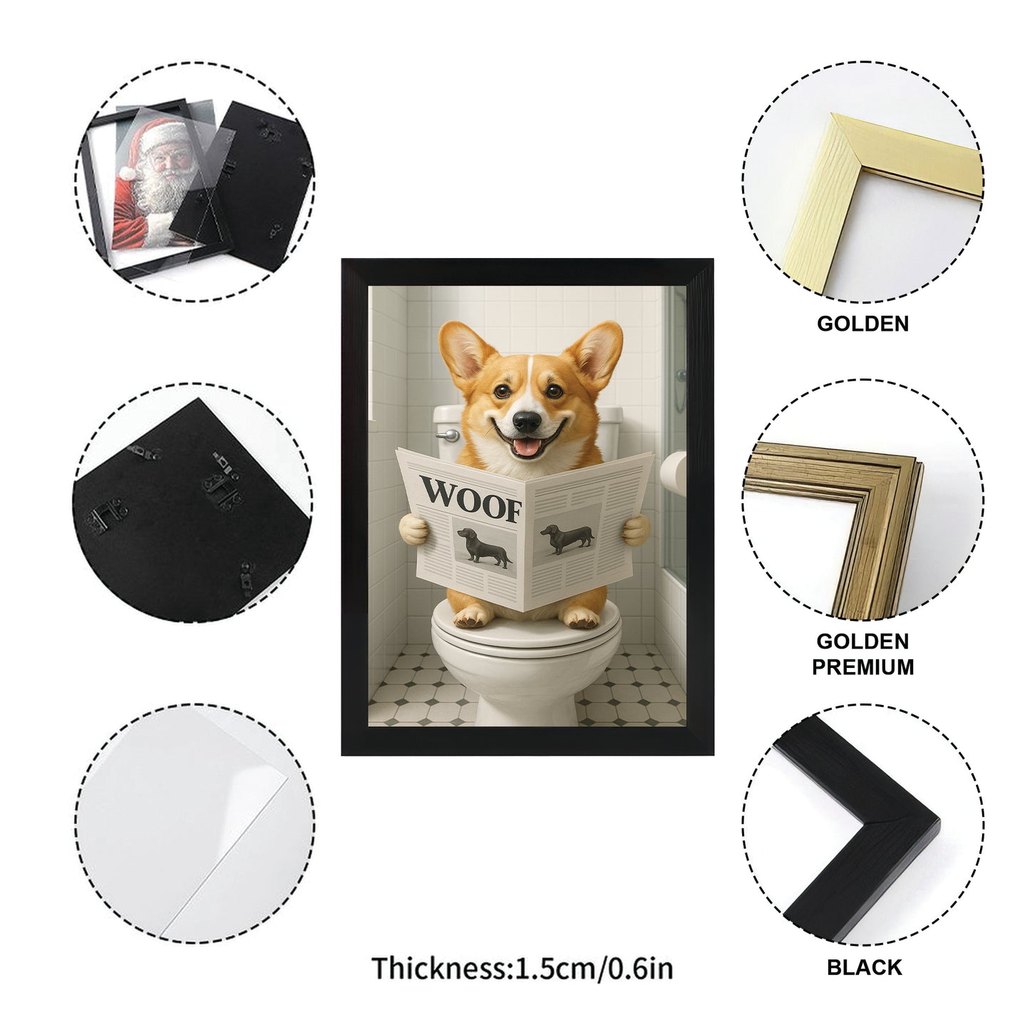 Custom Photo Dog Bathroom Style 6 Canvas Framed Wall Art Gift For Dog Lovers