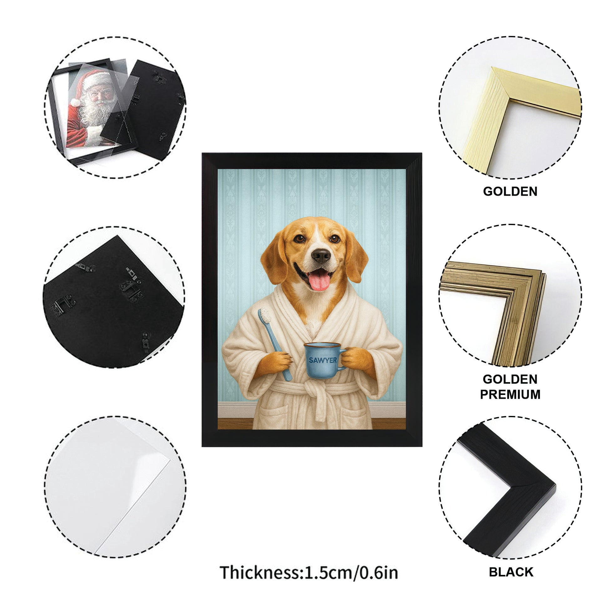 Custom Photo Dog Bathroom Canvas Framed Wall Art Dog Gifts Lovers