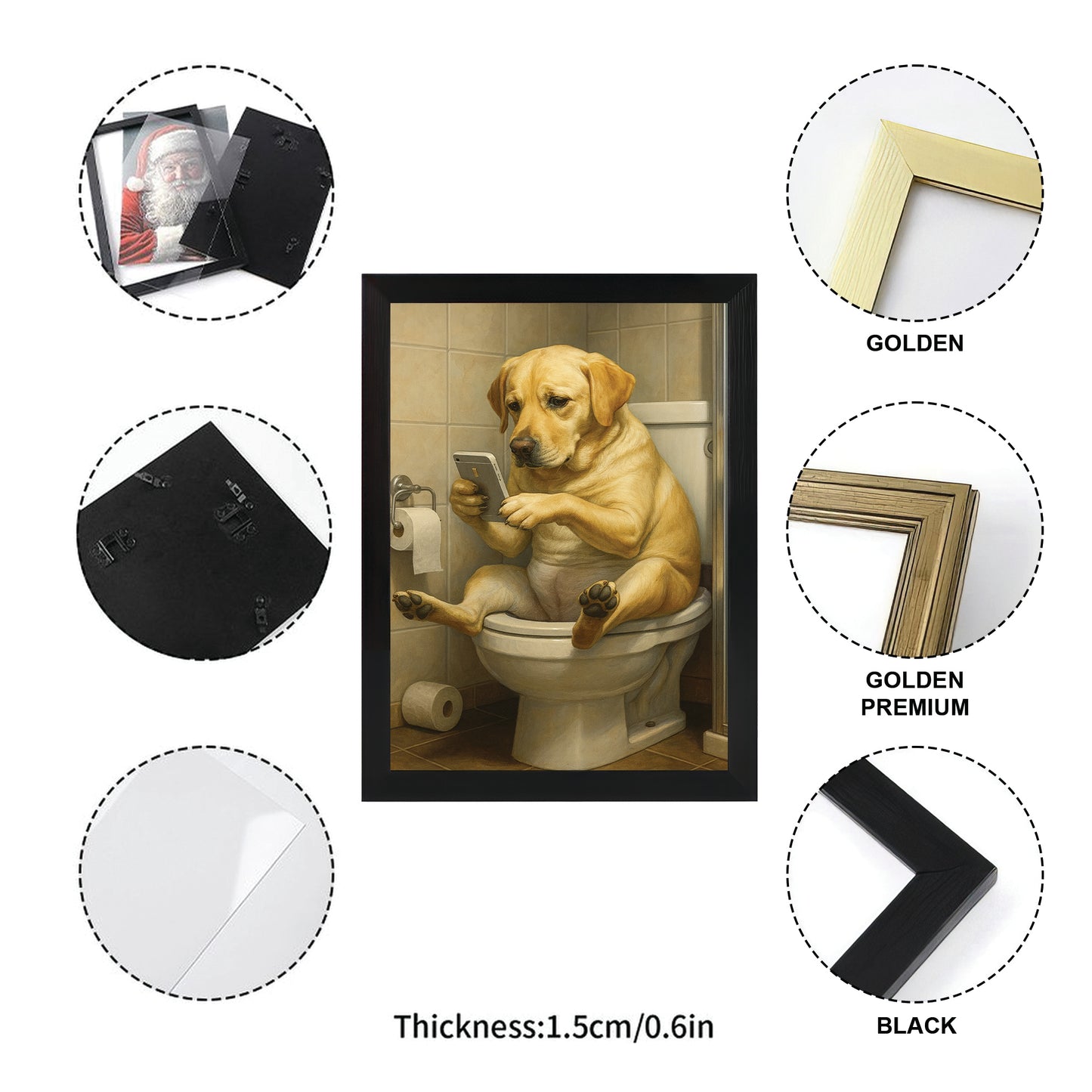 Custom Photo Dog Bathroom Style 3 Canvas Framed Wall Art Gift For Dog Lovers