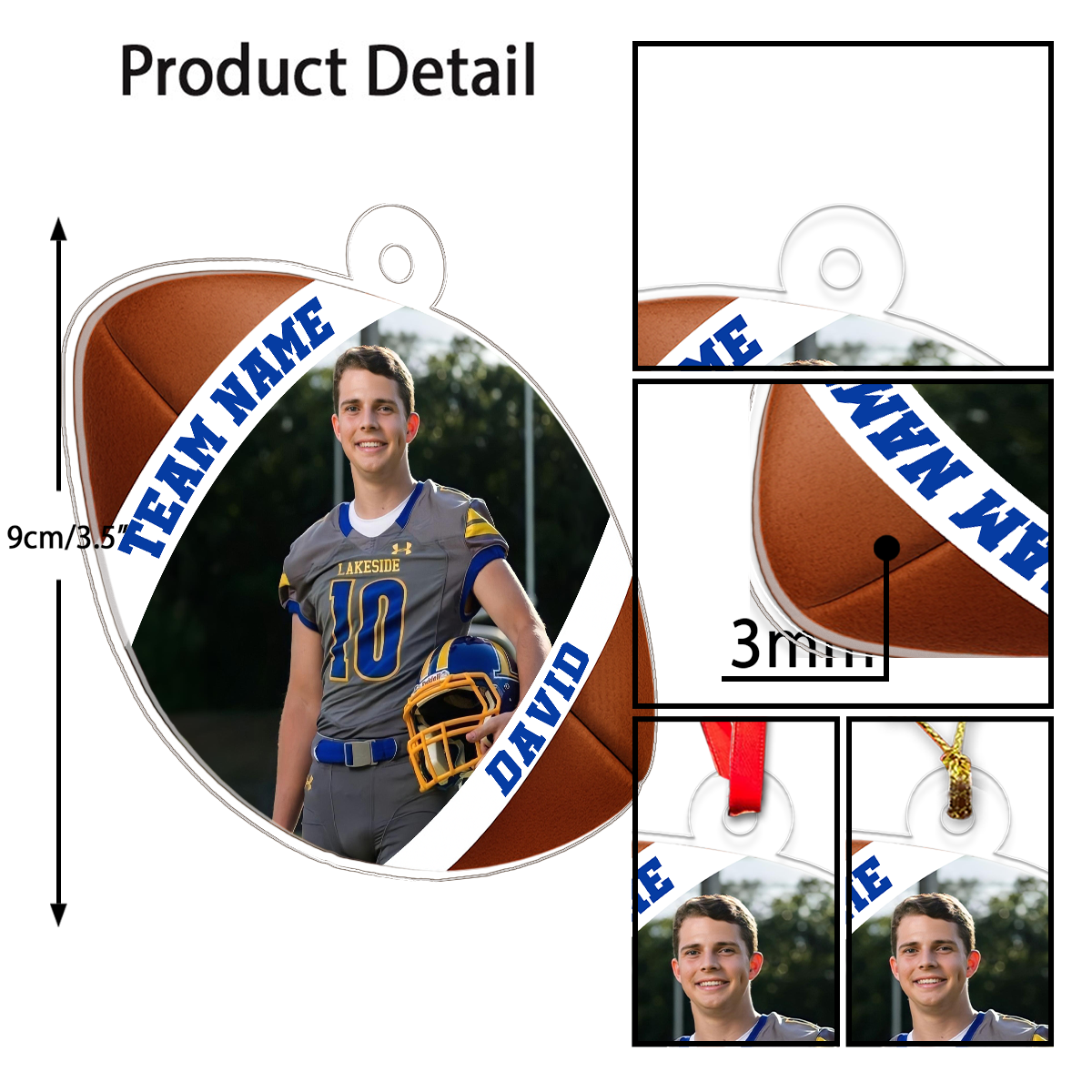 Custom Photo Football Player Xmas Acrylic Ornament Christmas Gift