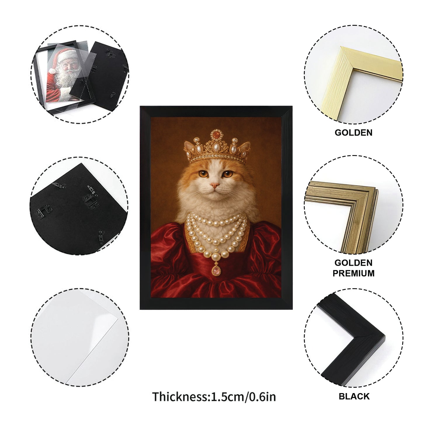 Custom Photo Queen Cat With Crown Canvas Framed Wall Art Gift For Cat Lovers
