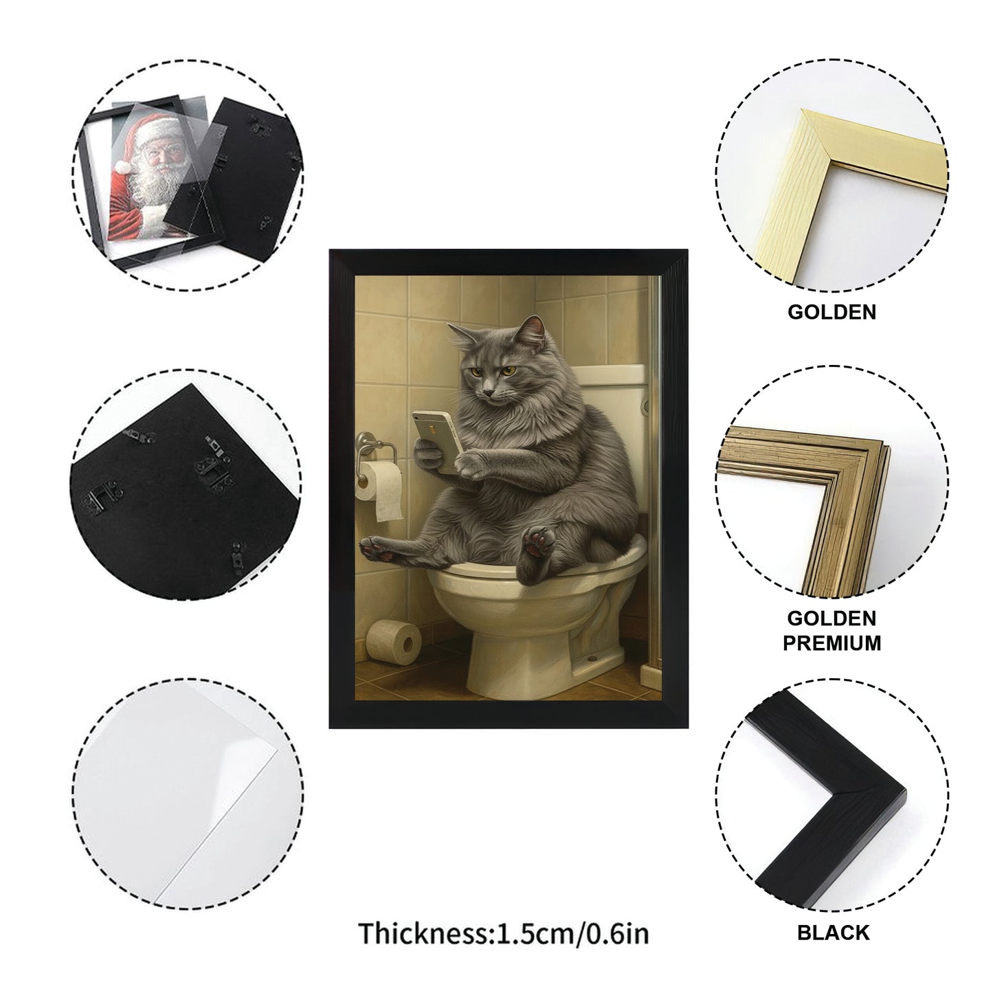 Custom Photo Cat Bathroom Style 3 Canvas Framed Wall Art Gift For Cat Lovers