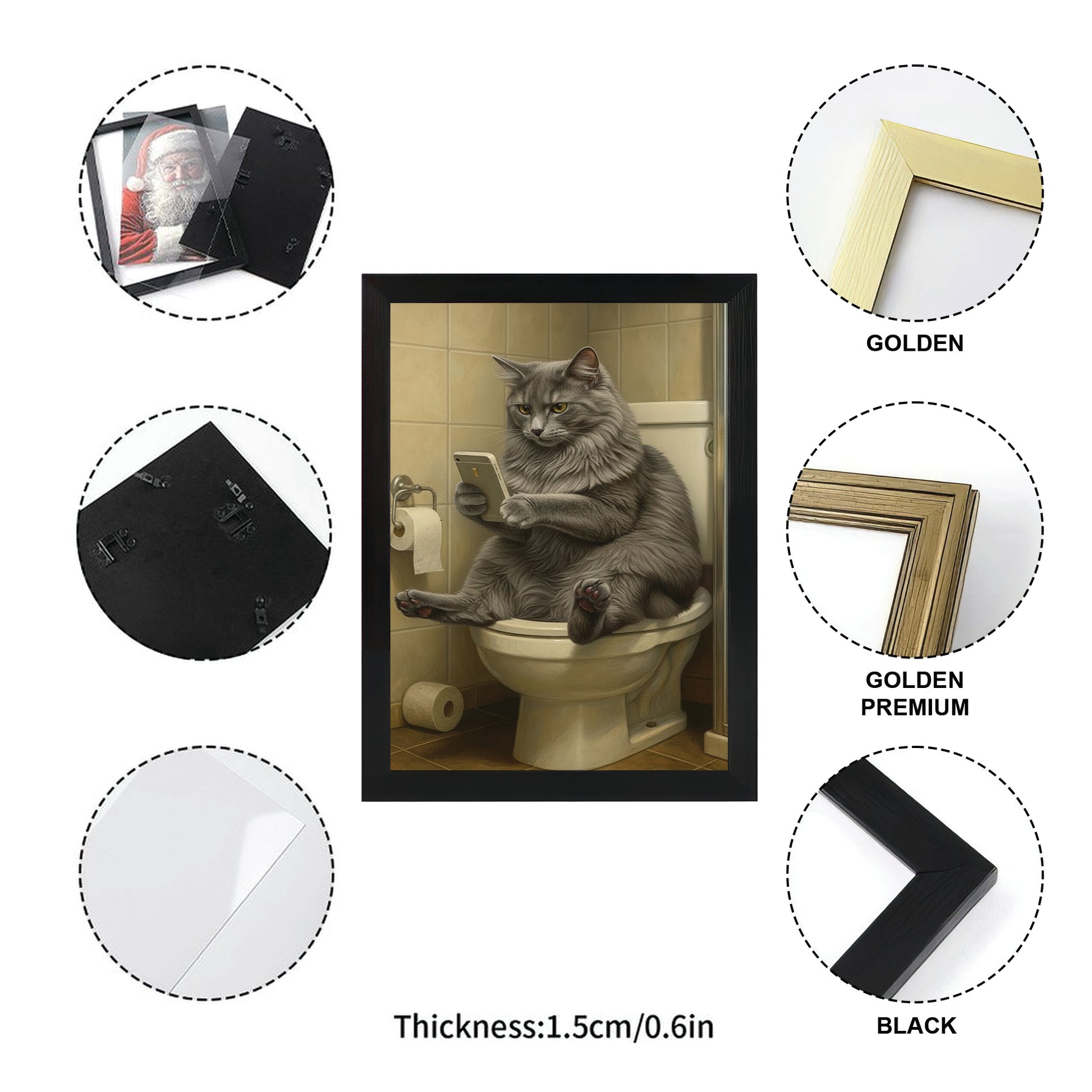 Custom Photo Cat Bathroom Style 3 Canvas Framed Wall Art Gift For Cat Lovers