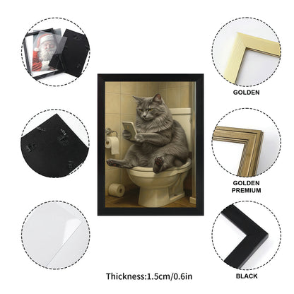 Custom Photo Cat Bathroom Style 3 Canvas Framed Wall Art Gift For Cat Lovers
