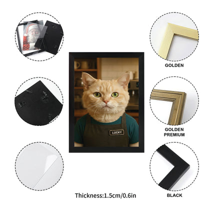 Custom Photo Barista Cat Canvas Framed Wall Art Gift For Cat Lovers
