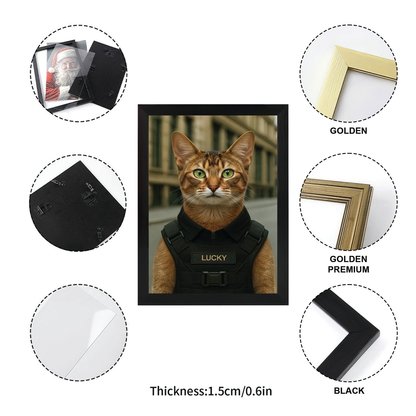 Custom Photo Tactical Cat Canvas Framed Wall Art Gift For Cat Lovers
