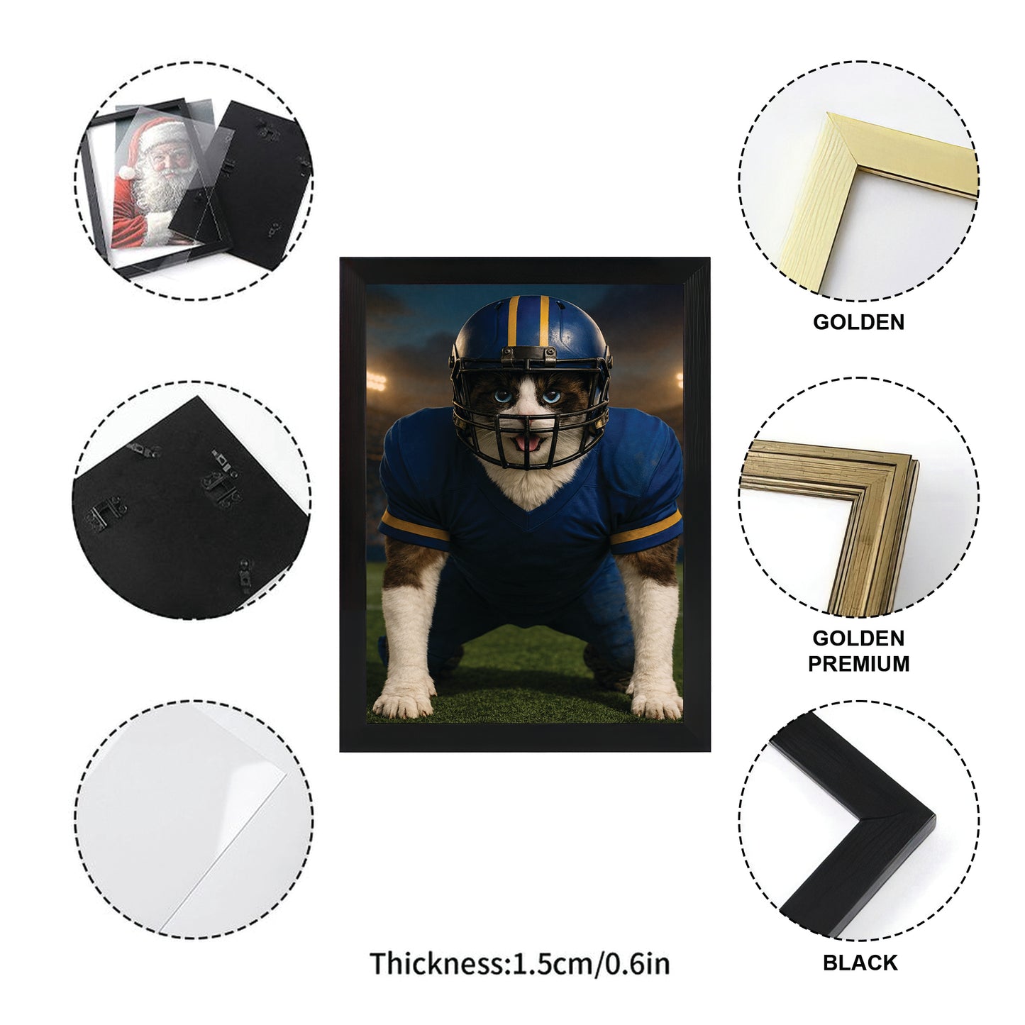 Custom Photo Football Player 2 Cat Canvas Framed Wall Art  Gift For Cat Lovers