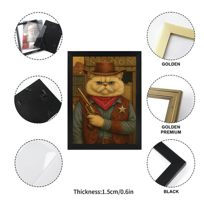 Custom Photo Cat Cowboy Canvas Framed Wall Art
