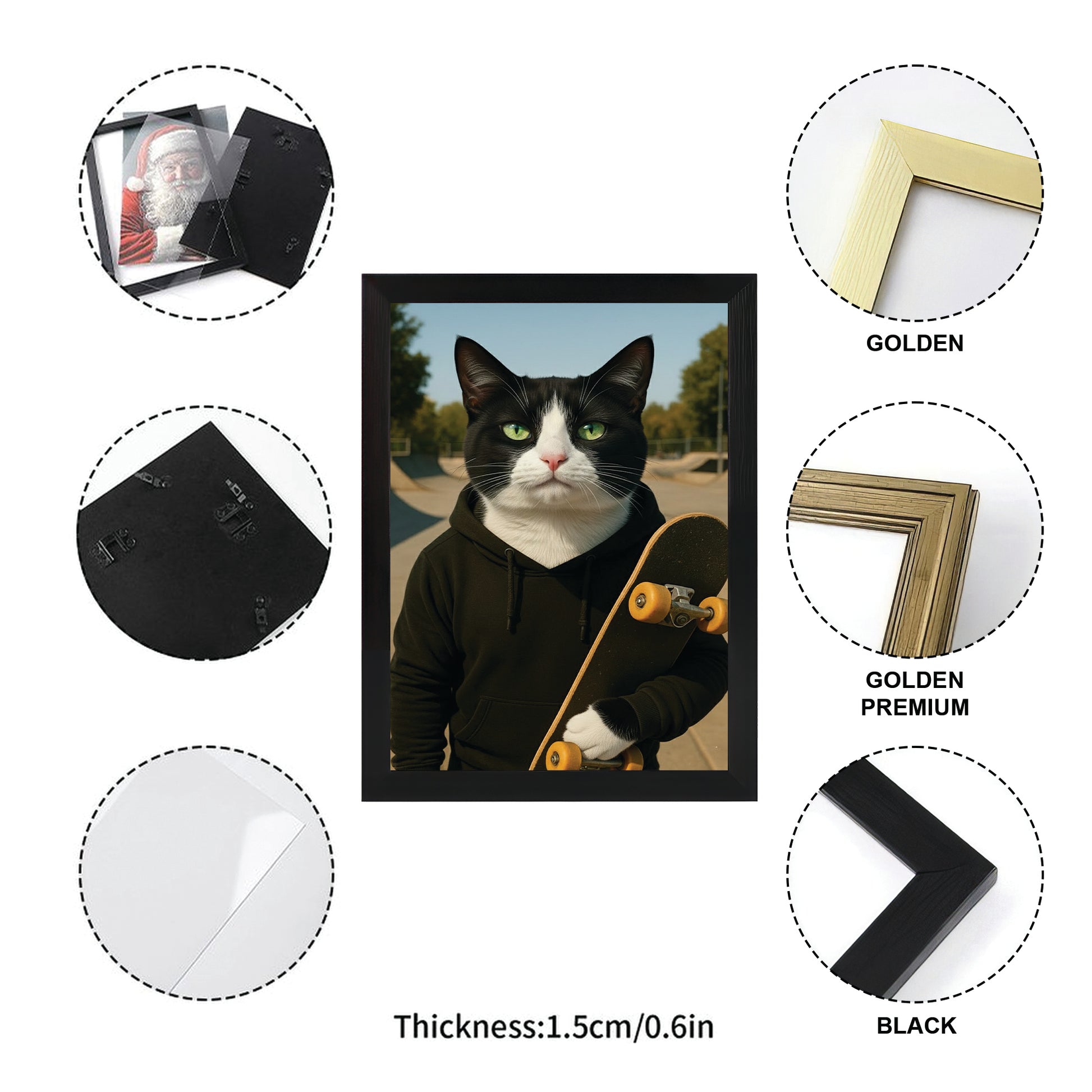 Custom Photo Skater Skateboard Canvas Framed Wall Art Gift For Cat Lovers