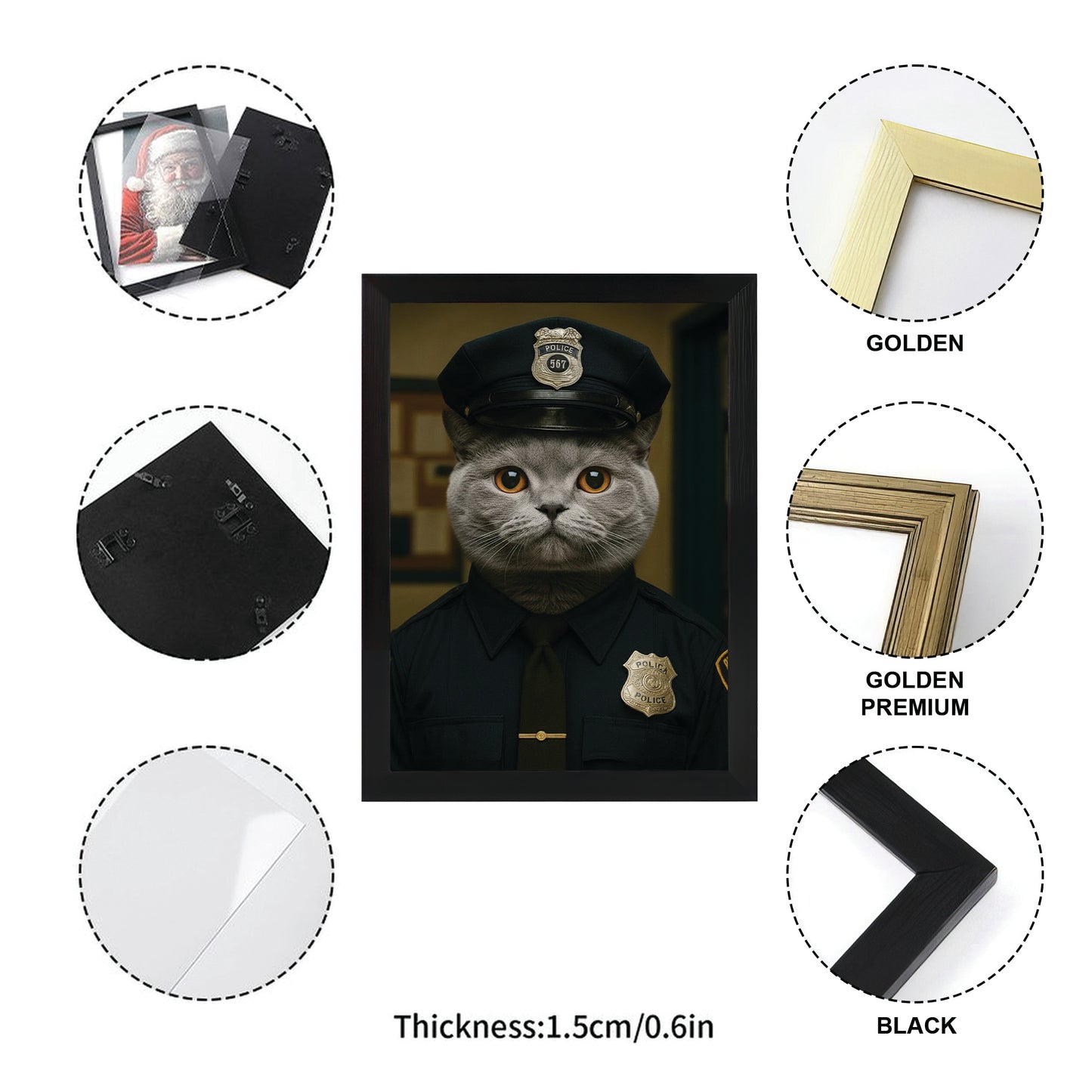 Custom Photo Police Cat Canvas Framed Wall Art  Gift For Cat Lovers