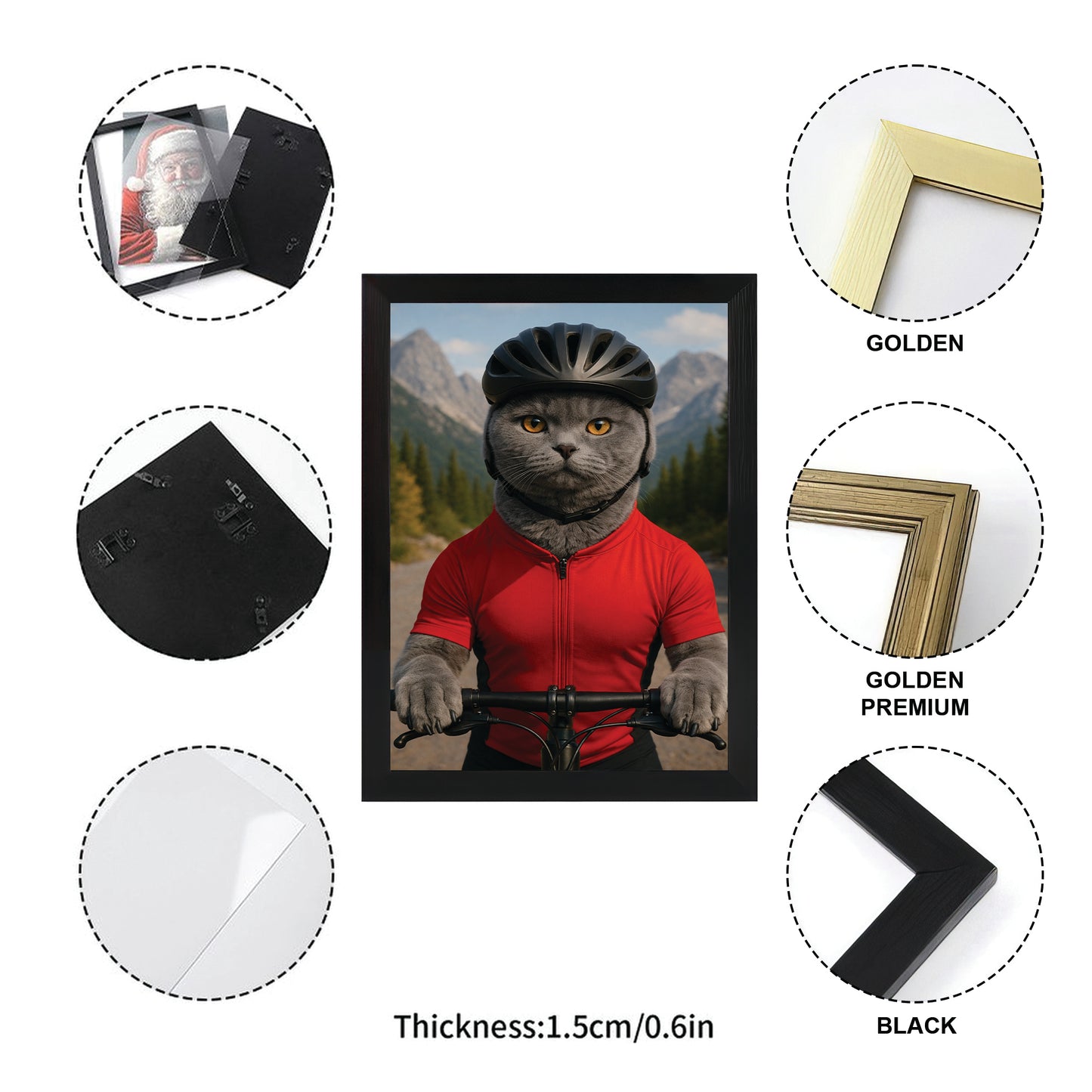 Custom Photo Cyclist Dart Bike Cat Canvas Framed Wall Art Gift For Cat Lovers