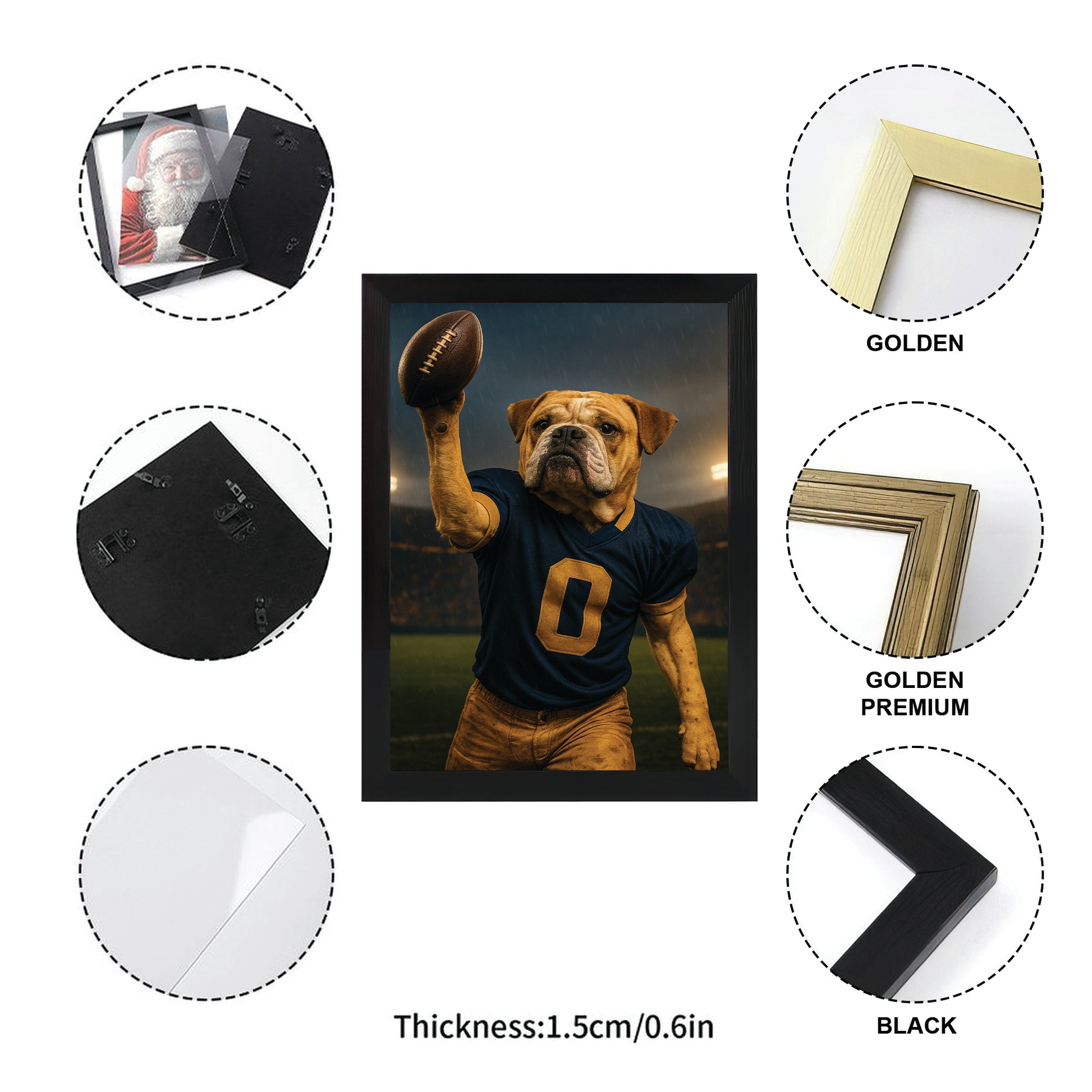 Custom Photo Football Player Canvas Framed Wall Art Gift For Dog Lovers