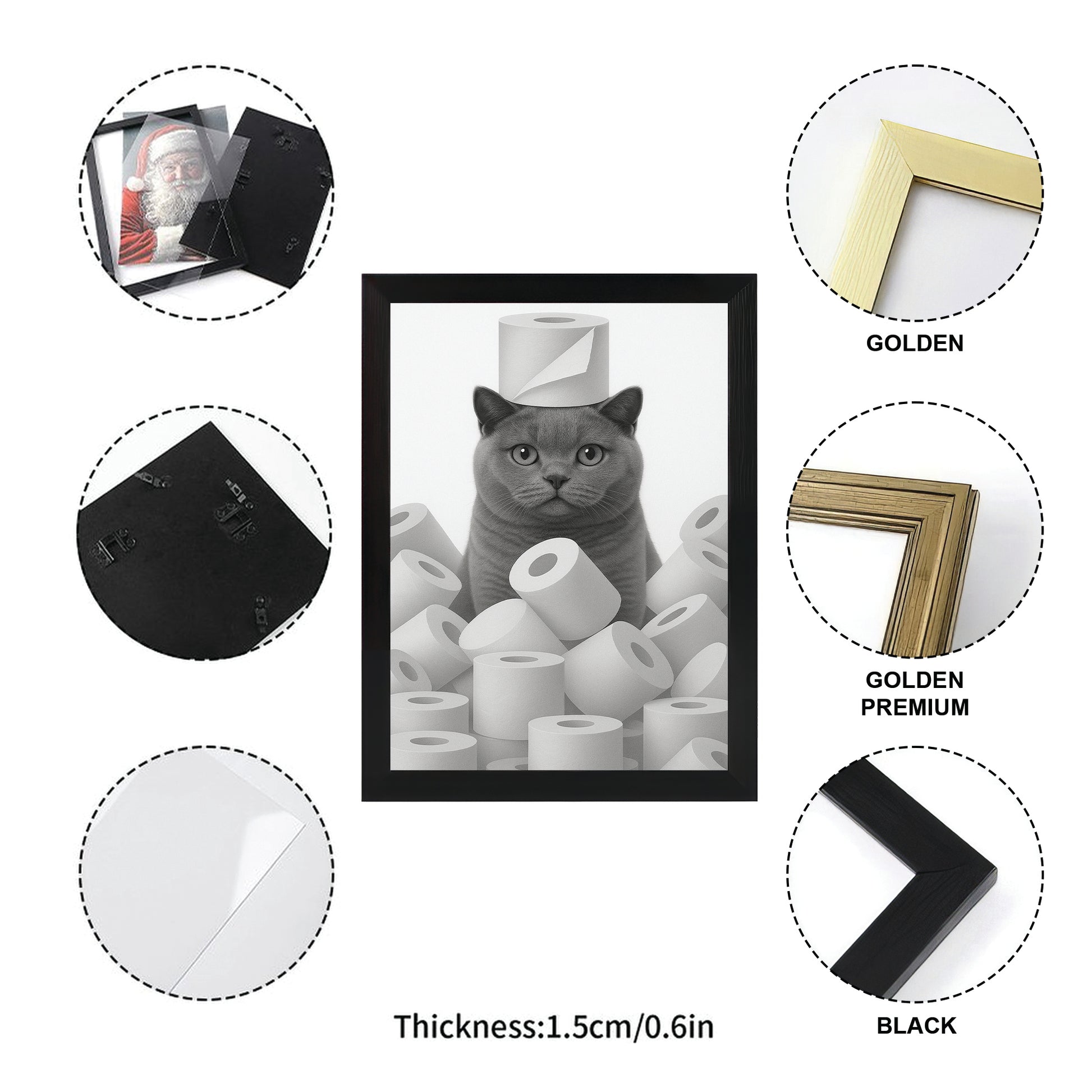 Custom Photo Cat Bathroom Canvas Framed Wall Art