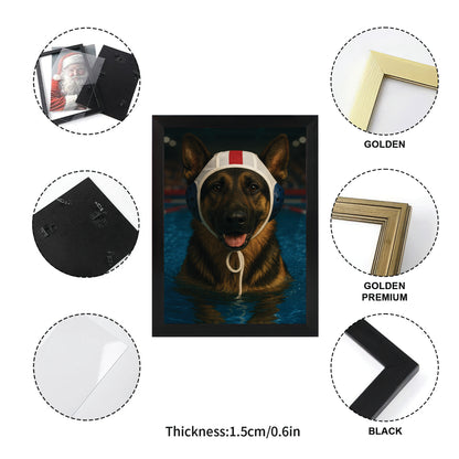 Custom Photo Swimmer Dog Canvas Framed Wall Art Gift For Dog Lovers