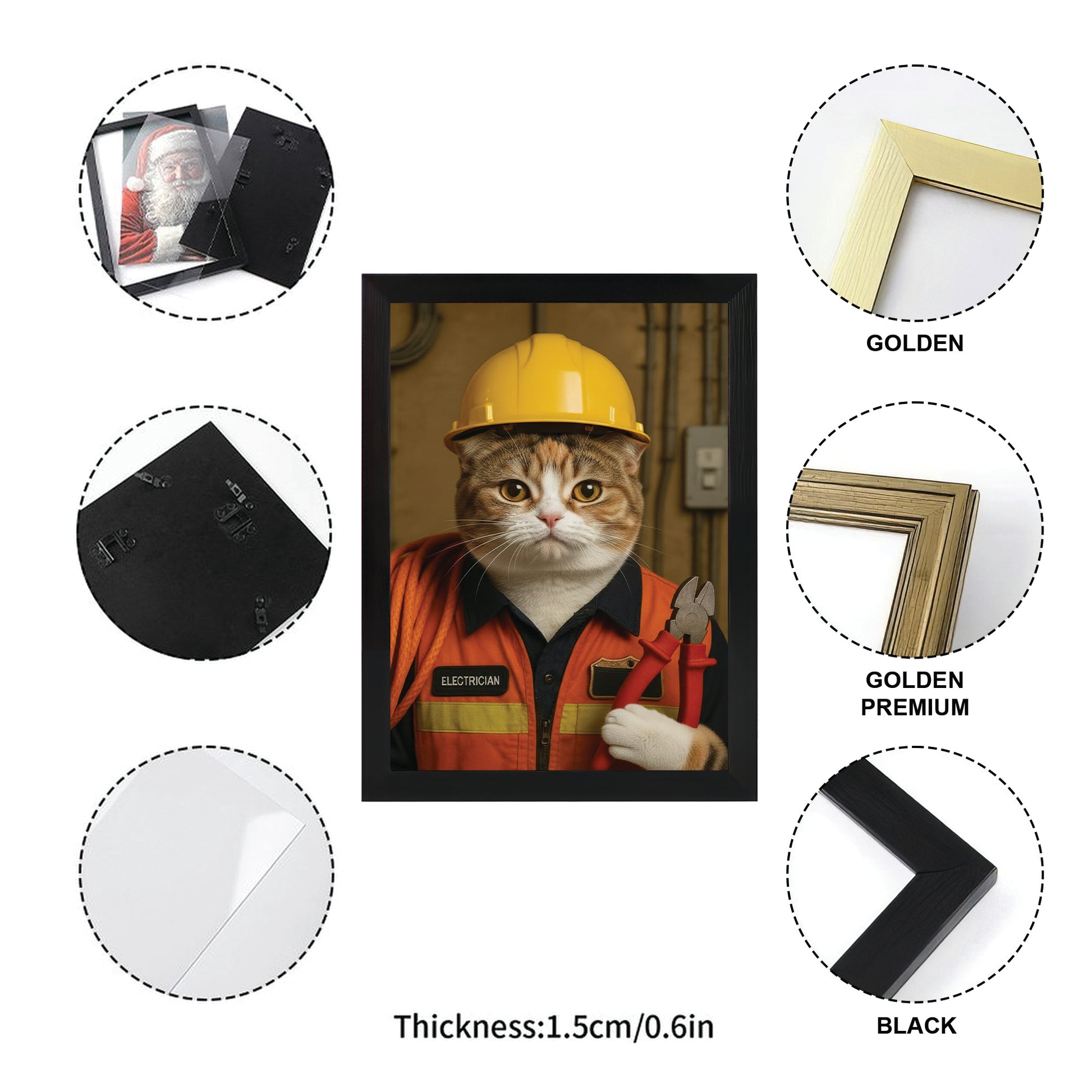 Custom Photo Electrician Cat Canvas Framed Wall Art  Gift For Cat Lovers