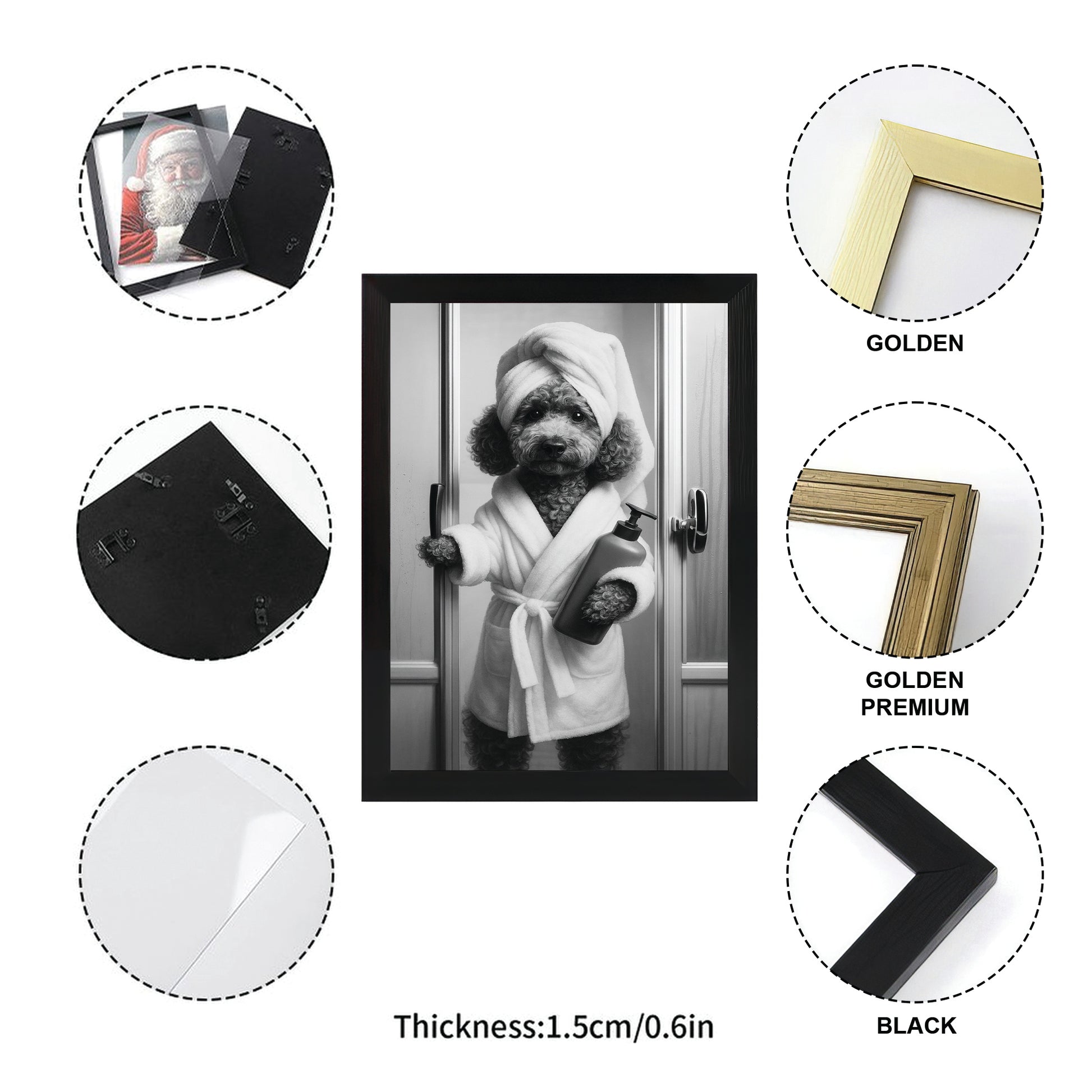Custom Photo Dog Bathrobe Bathroom Canvas Framed Wall Art Gift For Dog Lovers