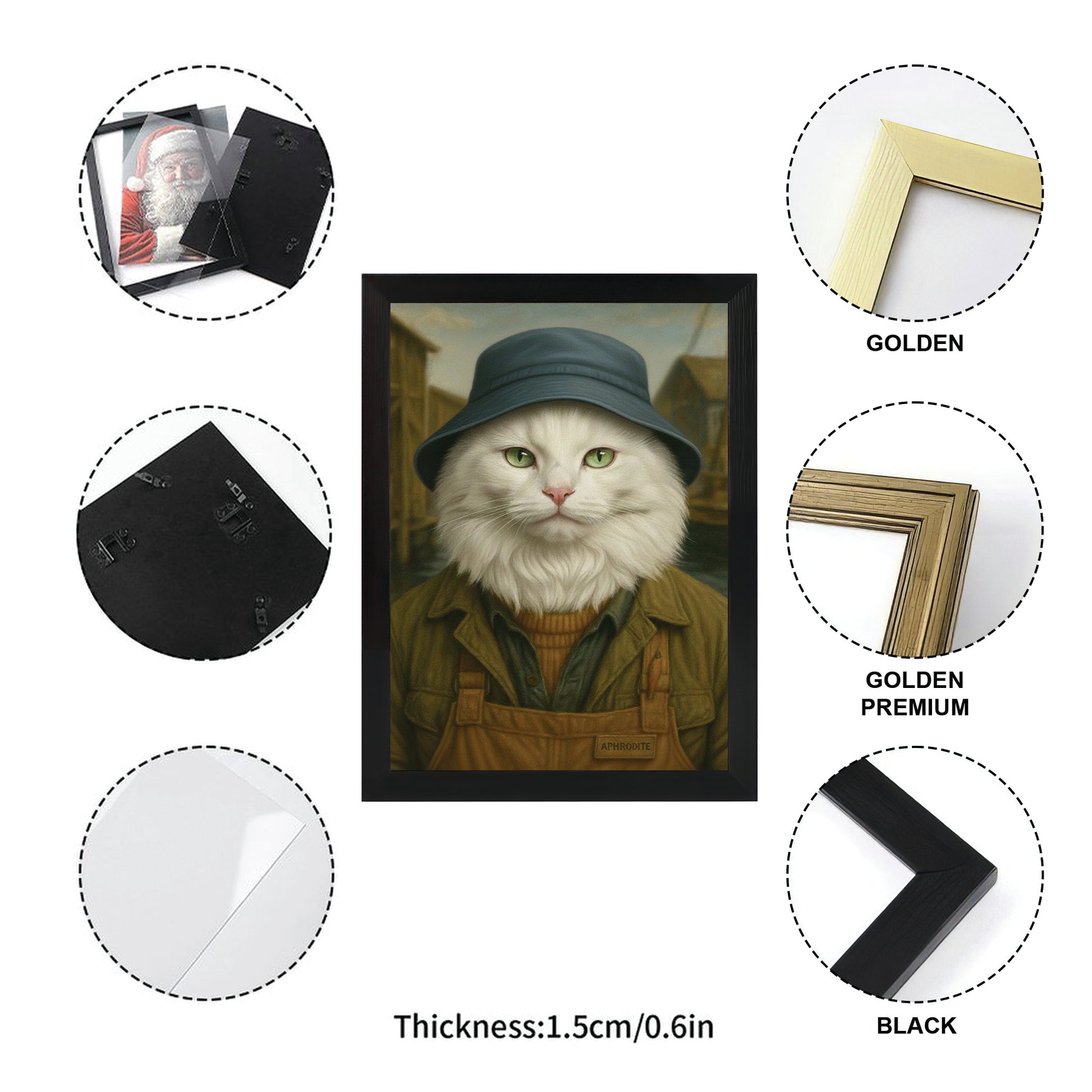 Custom Photo Fisherman Cat Canvas Framed Wall Art  Gift For Cat Lovers