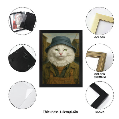 Custom Photo Fisherman Cat Canvas Framed Wall Art  Gift For Cat Lovers