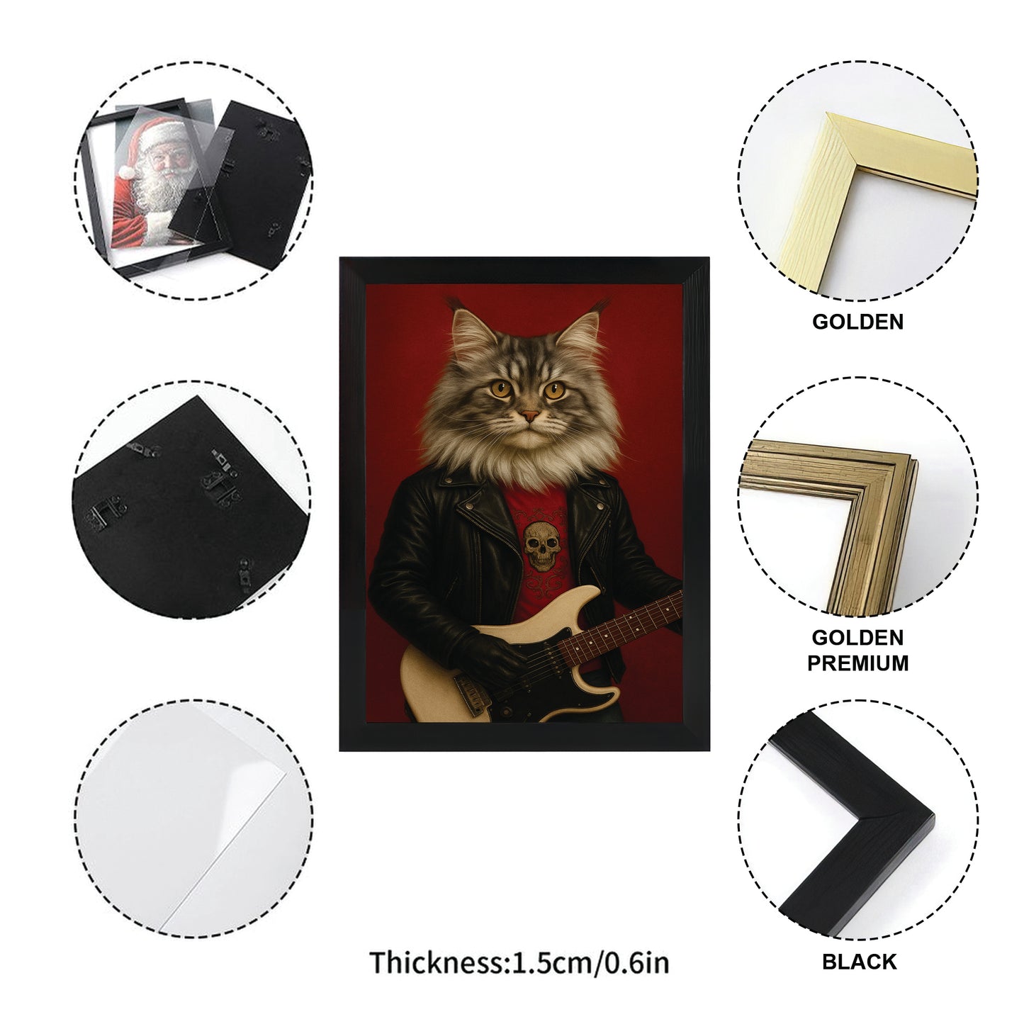 Custom Photo Guitarist Cat Canvas Framed Wall Art Gift For Cat