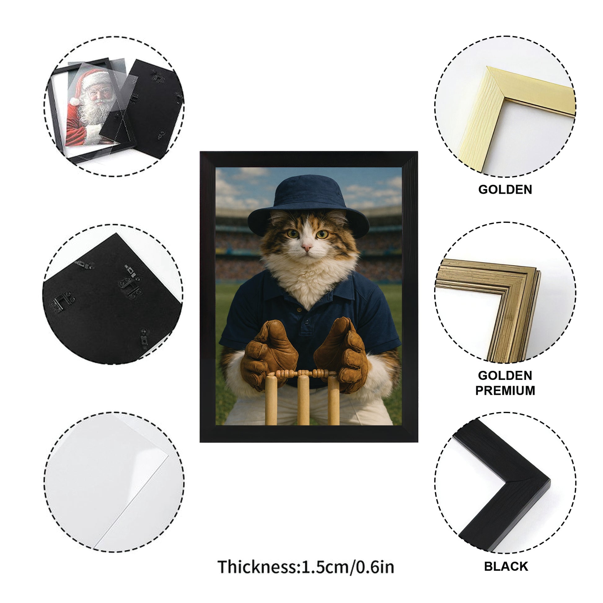 Custom Photo Cricket Player Cat Canvas Framed Wall Art Gift For Cat Lovers