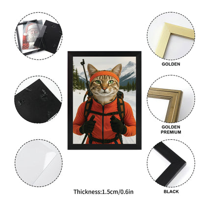 Custom Photo Biathlete Cross Country Skiing Cat Canvas Framed Wall Art Gift For Cat Lovers