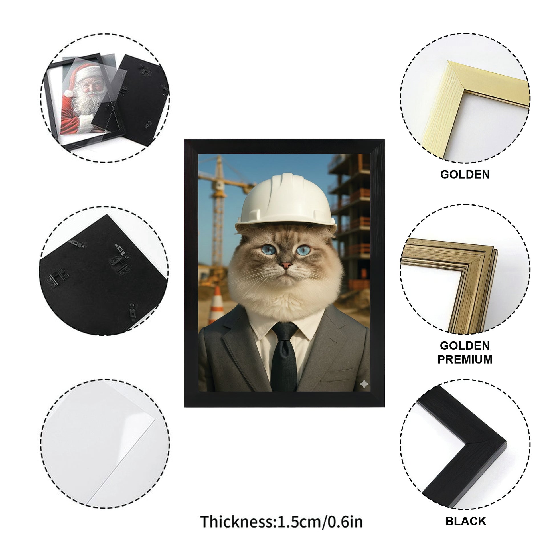 Custom Photo Engineer Construction Cat Canvas Framed Wall Art  Gift For Cat Lovers