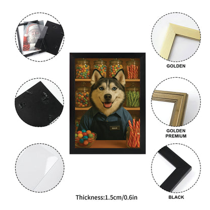 Custom Photo Candy Shop Dog Canvas Framed Wall Art Gift For Dog Lovers