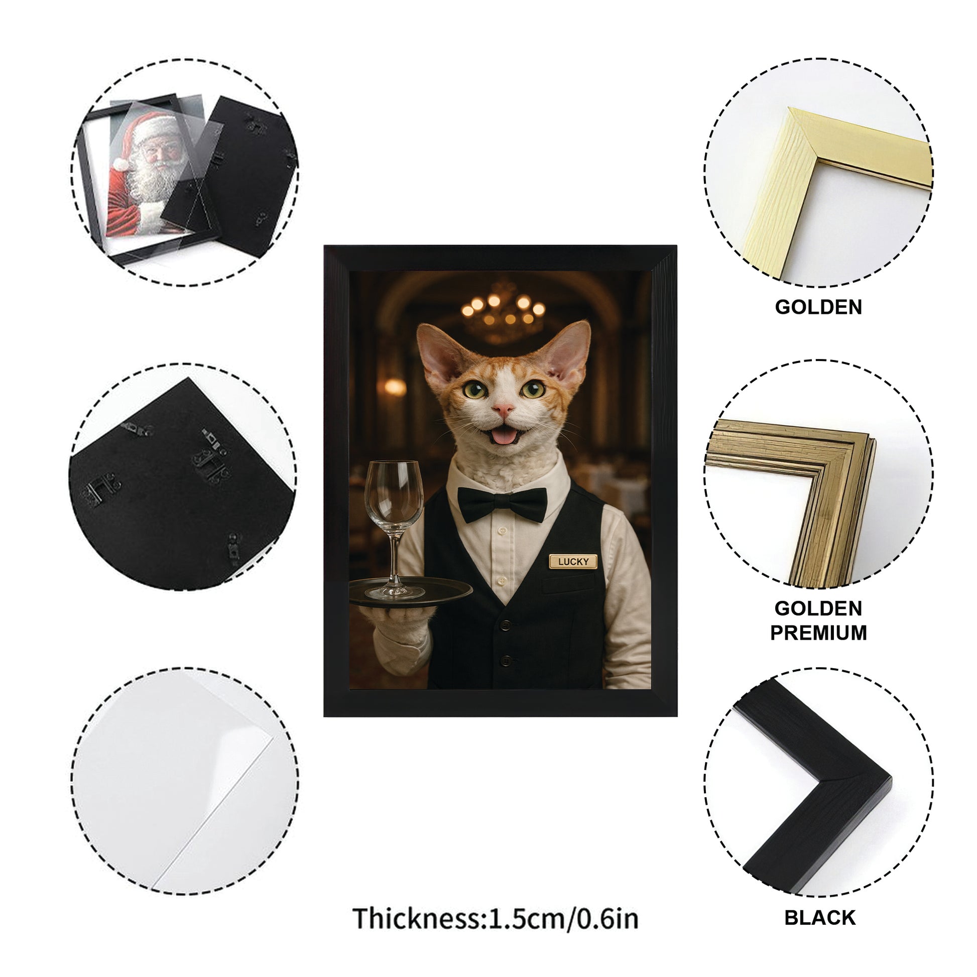 Custom Photo Cat Waiter Restaurant Canvas Framed Wall Art  Gift For Cat Lovers