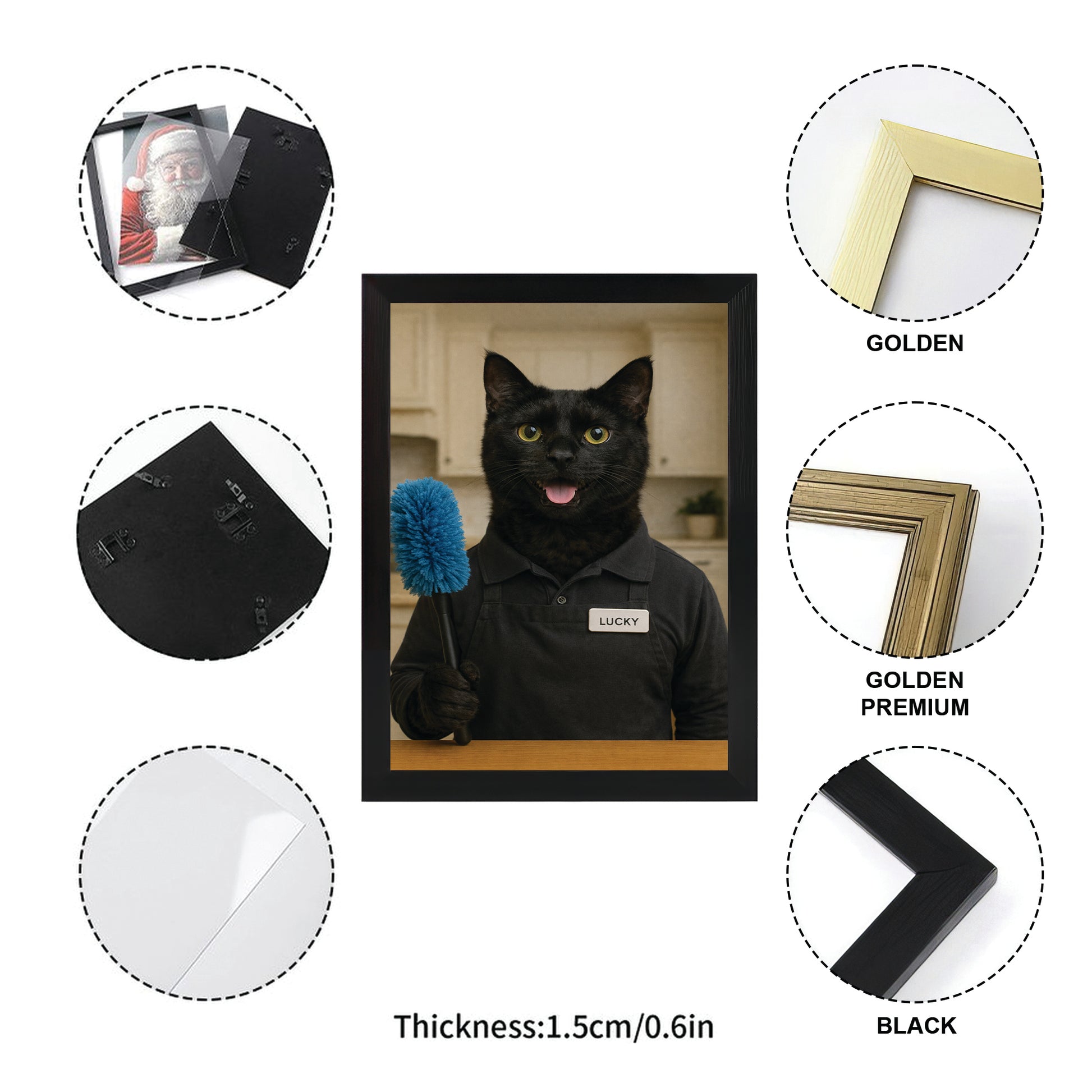 Custom Photo Housekeeper Cat Canvas Framed Wall Art  Gift For Cat Lovers
