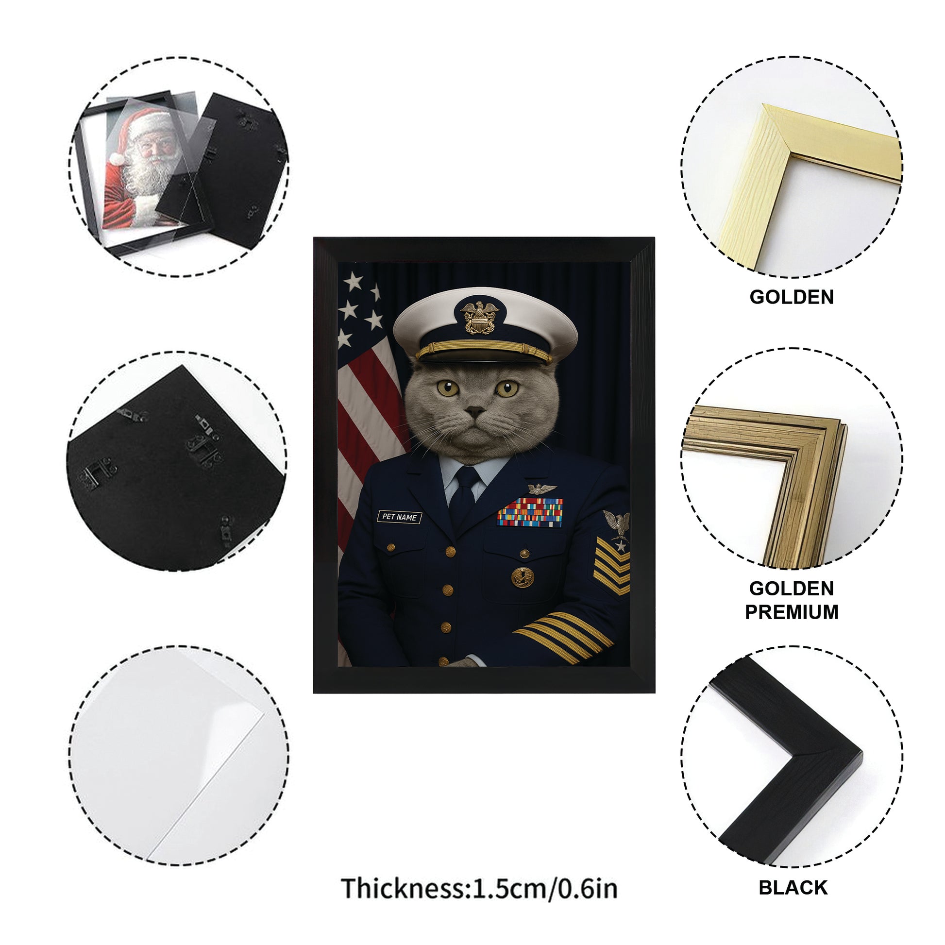 Custom Cat Photo Us Navy Canvas Framed Wall Art _ Gift For Cat Lovers