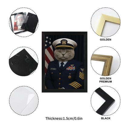 Custom Cat Photo Us Navy Canvas Framed Wall Art _ Gift For Cat Lovers