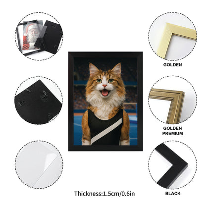 Custom Photo Gymnast Cat Canvas Framed Wall Art  Gift For Cat Lovers