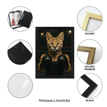 Custom Photo Boxing Cat Canvas Framed Wall Art Gift For Cat Lovers