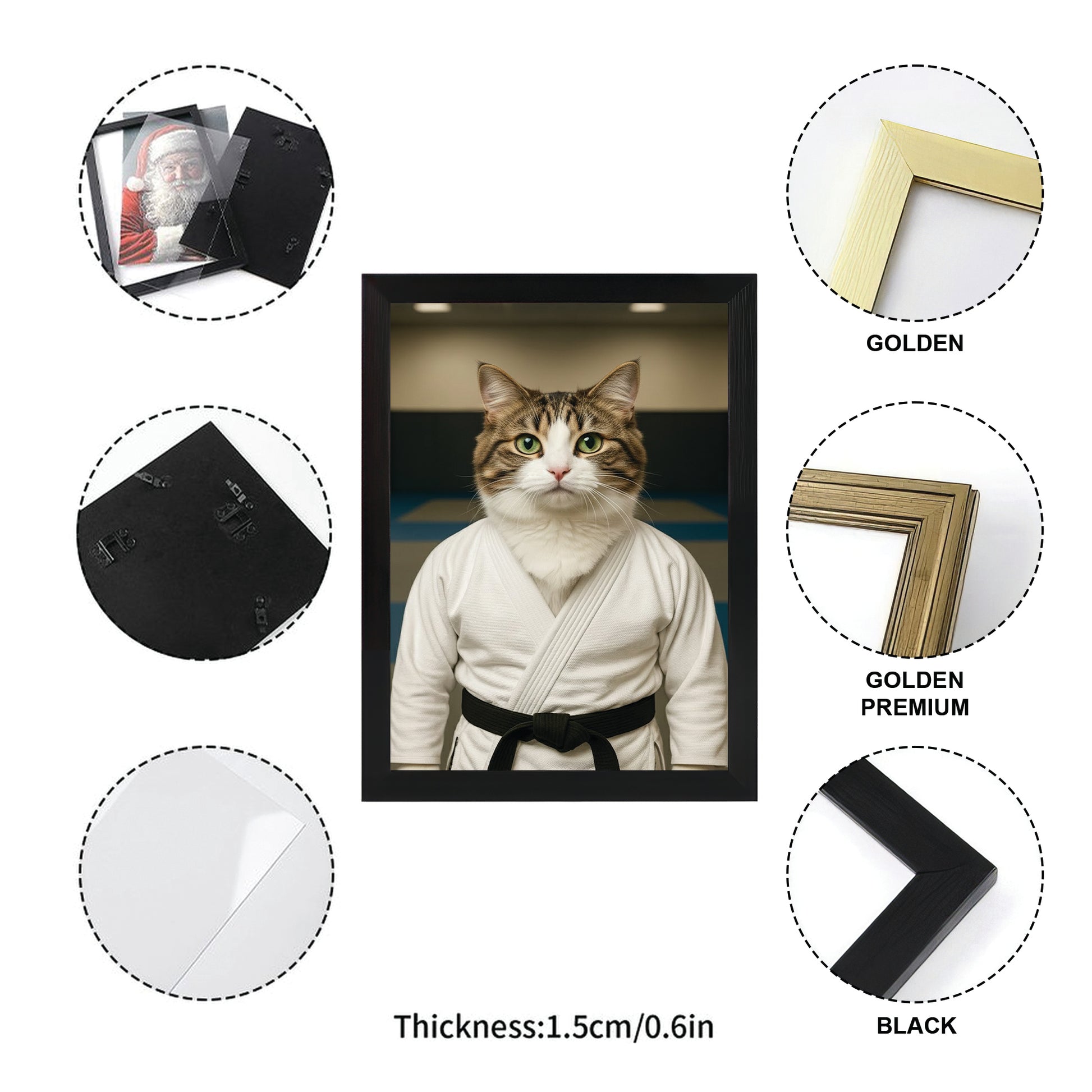 Custom Photo Jiu Jitsu Cat Canvas Framed Wall Art  Gift For Cat Lovers