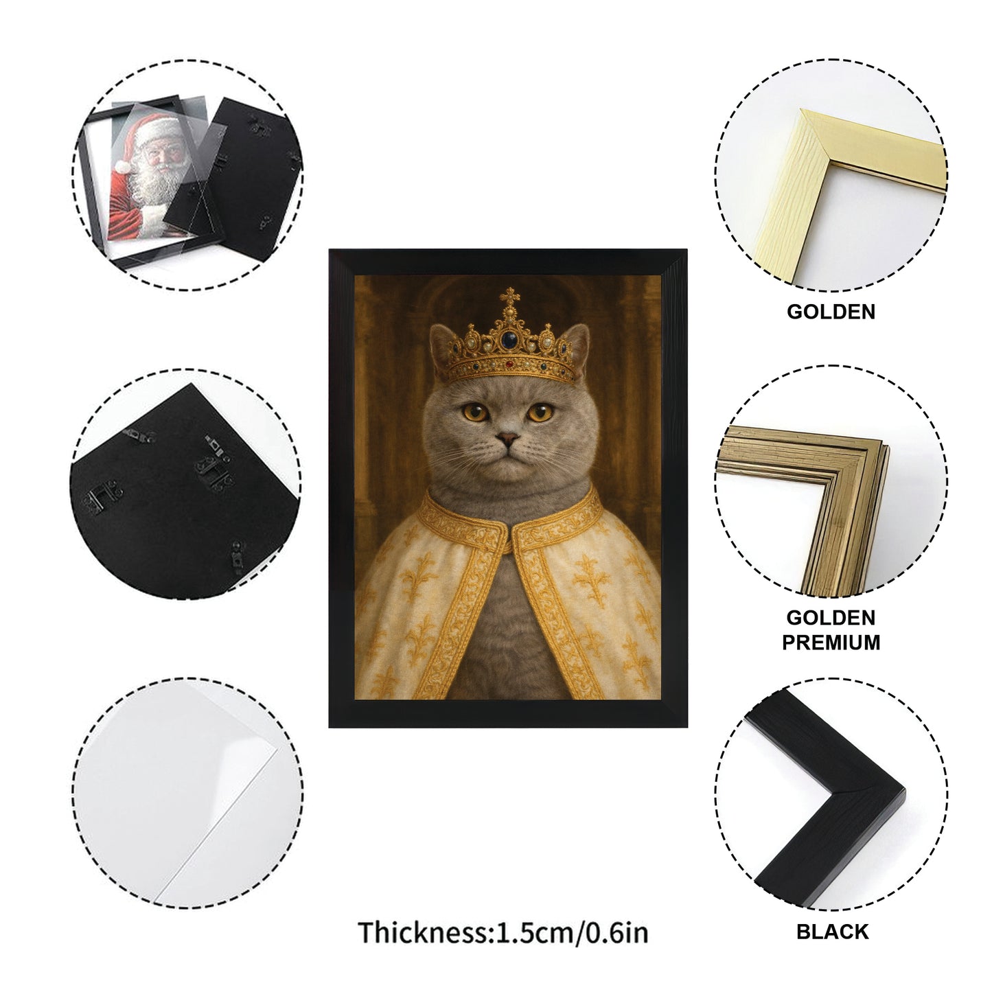 Custom Photo Cat Royal Style 07 Canvas Framed Wall Art Gift For Cat Lovers