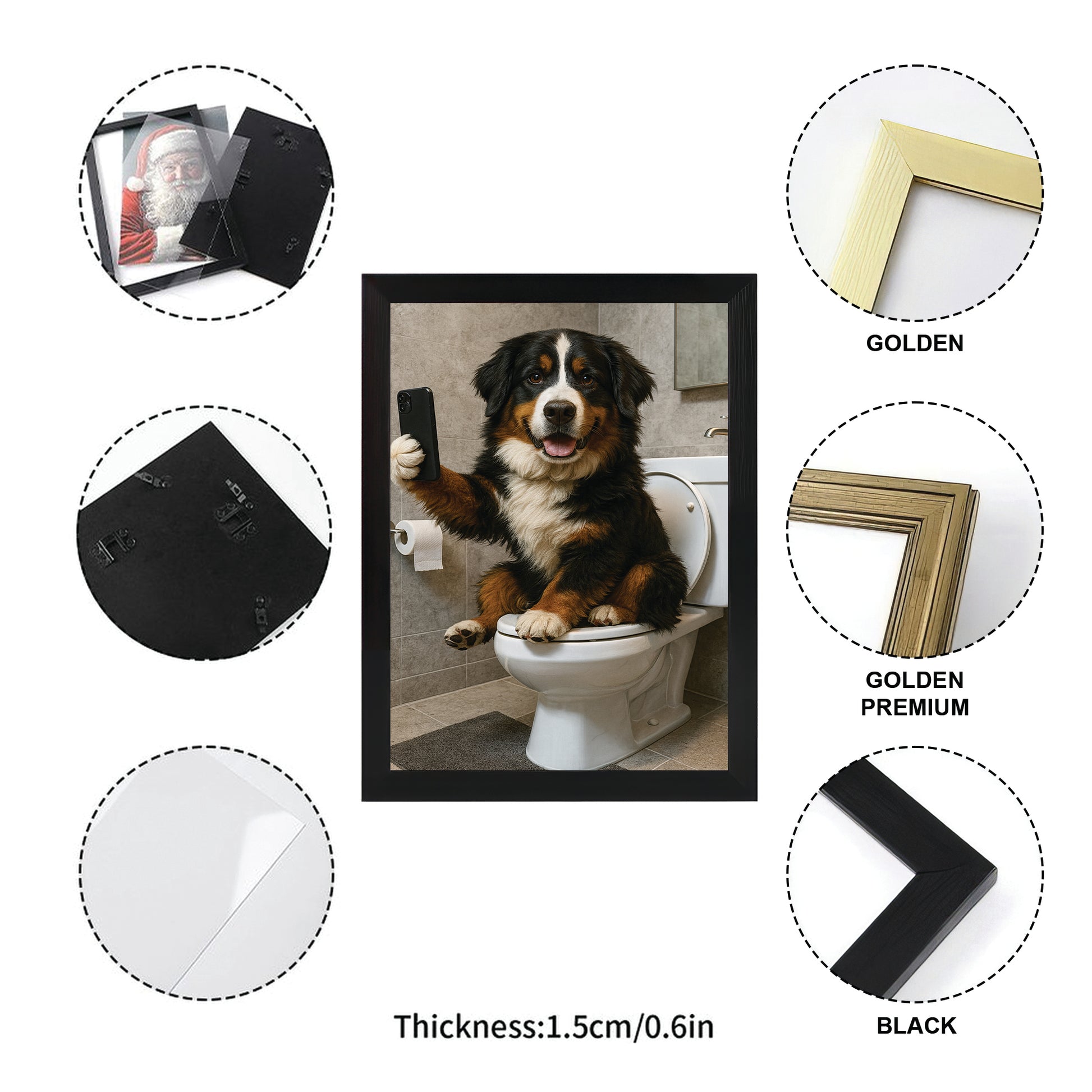 Custom Photo Dog Sefie Bathroom Canvas Framed Wall Art Gift For Dog Lover